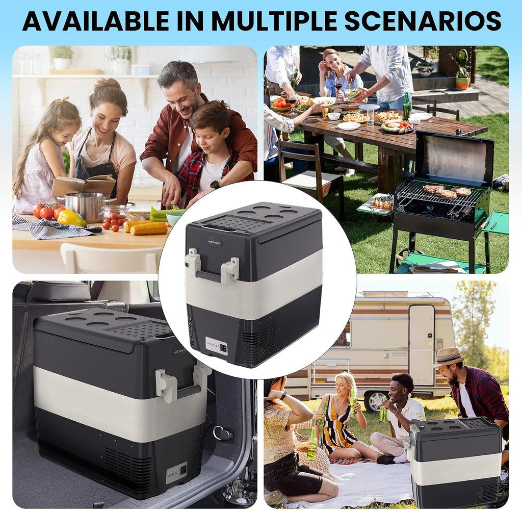 12 Volt Refrigerator, 30l Electric Cooler, 12v Fridge APP Control, 12v Cooler -4℉~68℉, Portable Freezer 12/24v DC 110-240v AC with Wheels & 2 Baskets