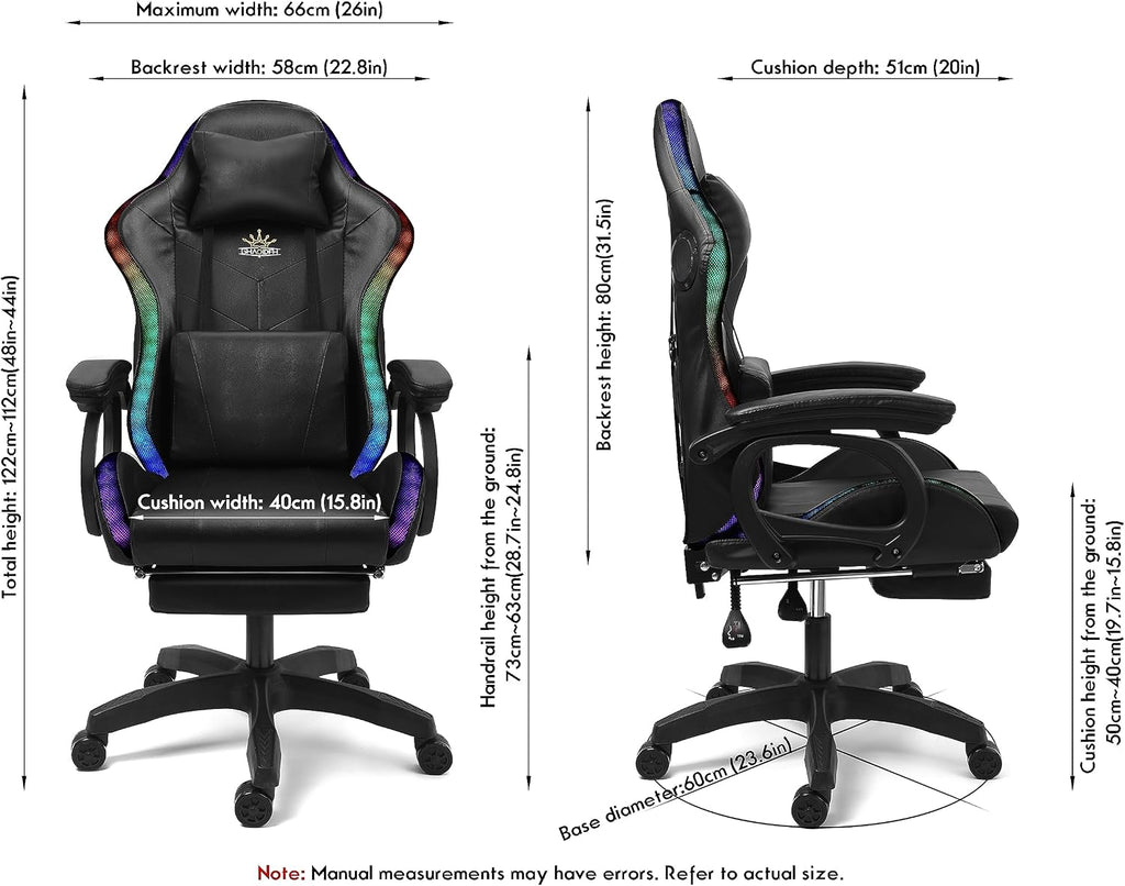 Enhance Your Gaming Experience with Our Ergonomic Reclining Gaming Chair with RGB LED Lights, Massage and Dual Speakers - Perfect for Adults, Teens and Kids! (Pink + White)