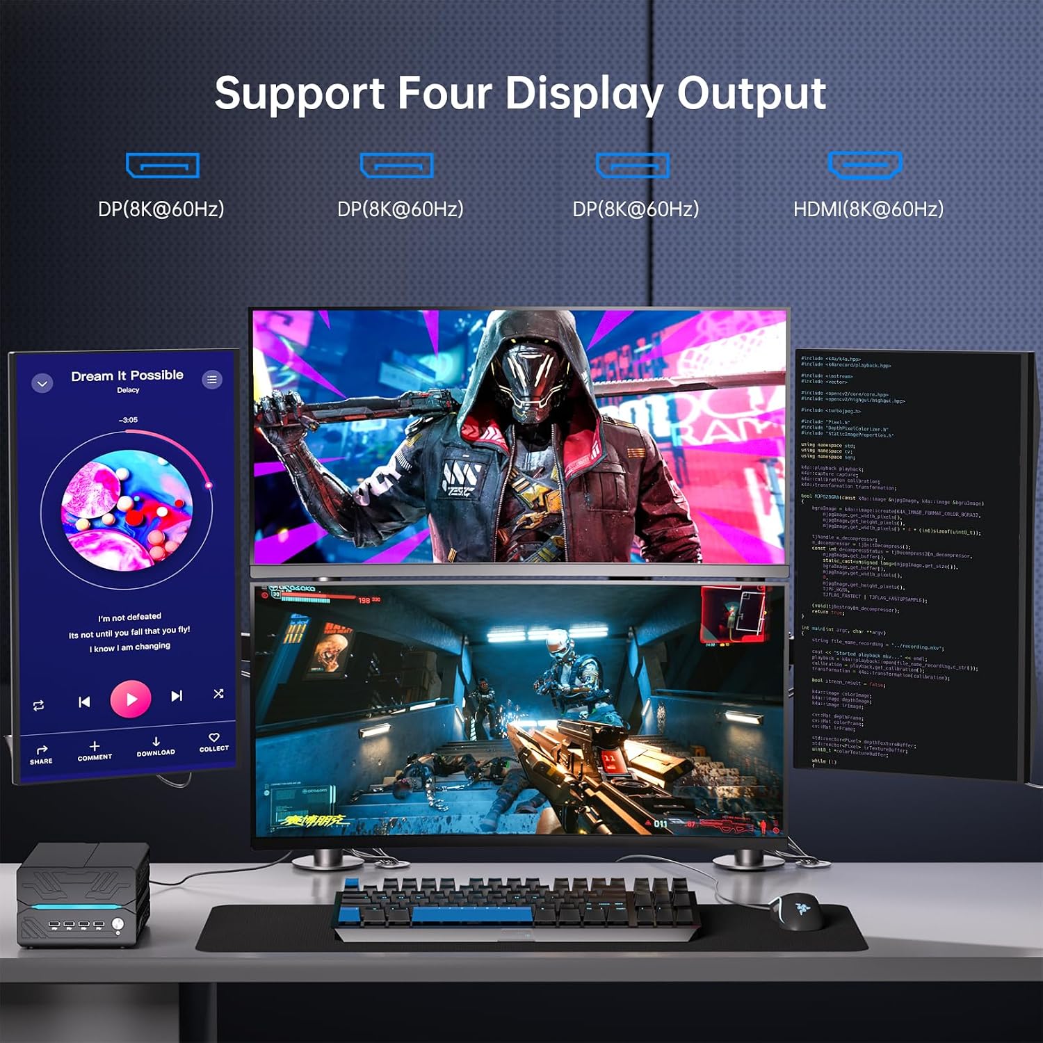 Mini Gaming PC, Desktop Computer i9-14900F 24 Cores Upto 5.8GHz, 32G DDR5, 1T M.2 PCIE4.0 SSD, Win-11 Pro, GeForce RTX5060Ti 16G, Four Display, 8K@60Hz Outputs, Dual LAN, WiFi7/BT5.4
