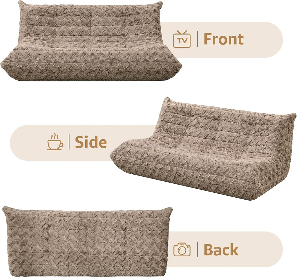 Bean Bag Chairs for Adults Giant Bean Bag Chair Memory Foam BeanBag Chair Bean Bag Sofa with Filler Faux Fur Fireside Beanbags Lazy Sofa for Living Room Bedroom Office (Brown Chevron, 3-Seater)