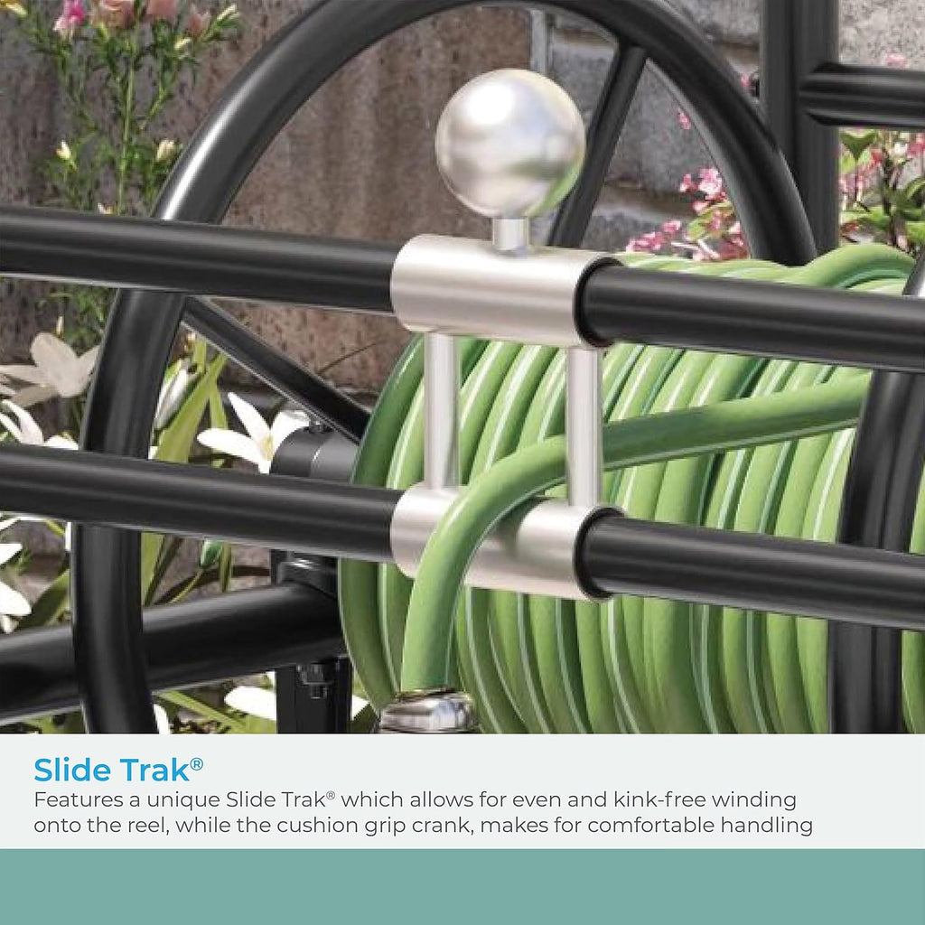 Suncast 200' Pro Hose Reel Cart with Flat-Free Rubber Tires, Outdoor Weather-Resistant Steel Garden Hose Reel Cart, 200' of 5/8' Hose Capacity, Made in the USA