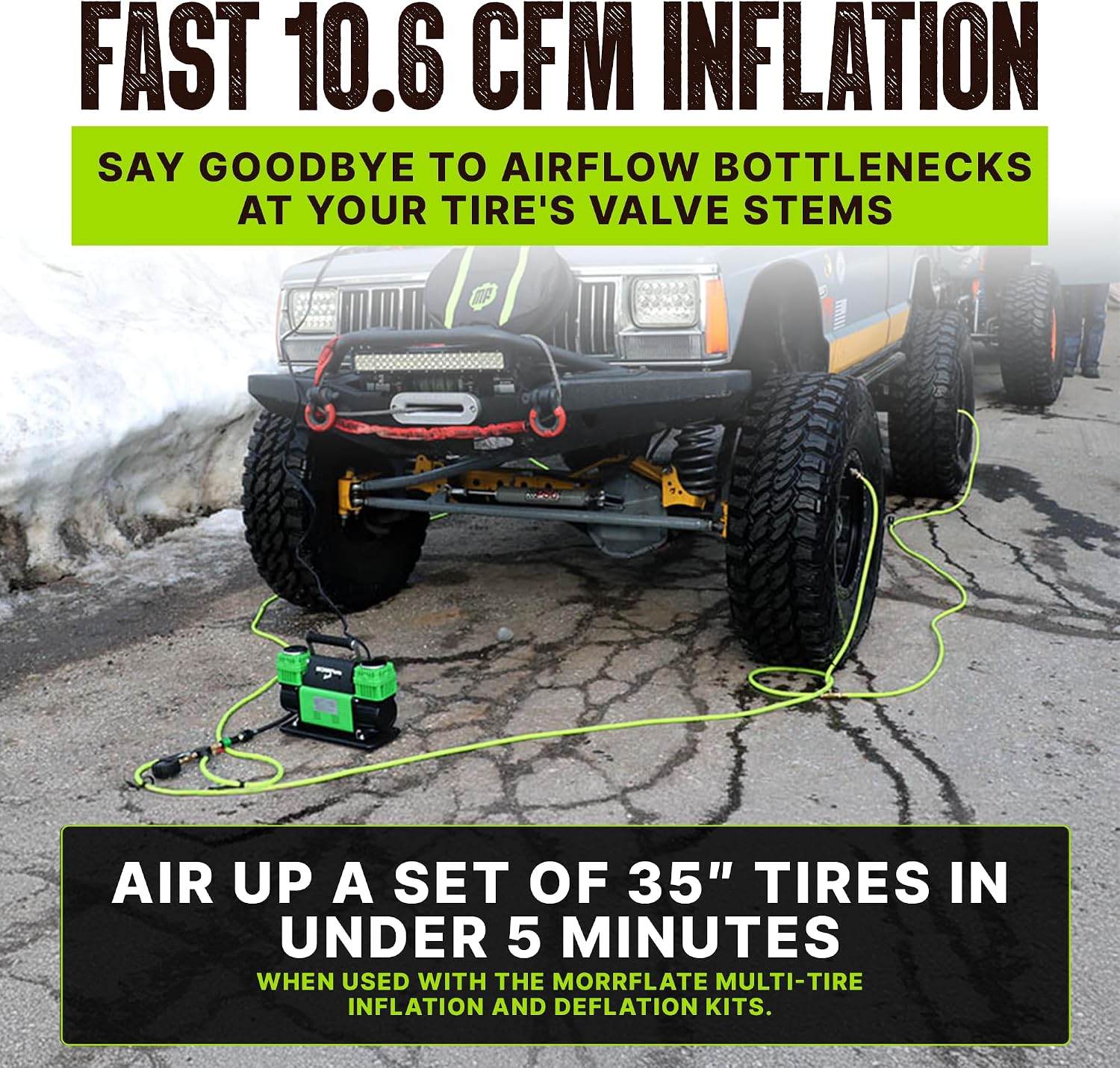 MORRFlate TenSix 12 Volt Air Compressor Heavy Duty, 10.6 CFM 150 PSI Dual Cylinder Portable Off-Road Tire Inflator for Jeep Truck RV 4x4 Overlanding, 4 Tire Inflation Deflation, 4FT Steel Hose