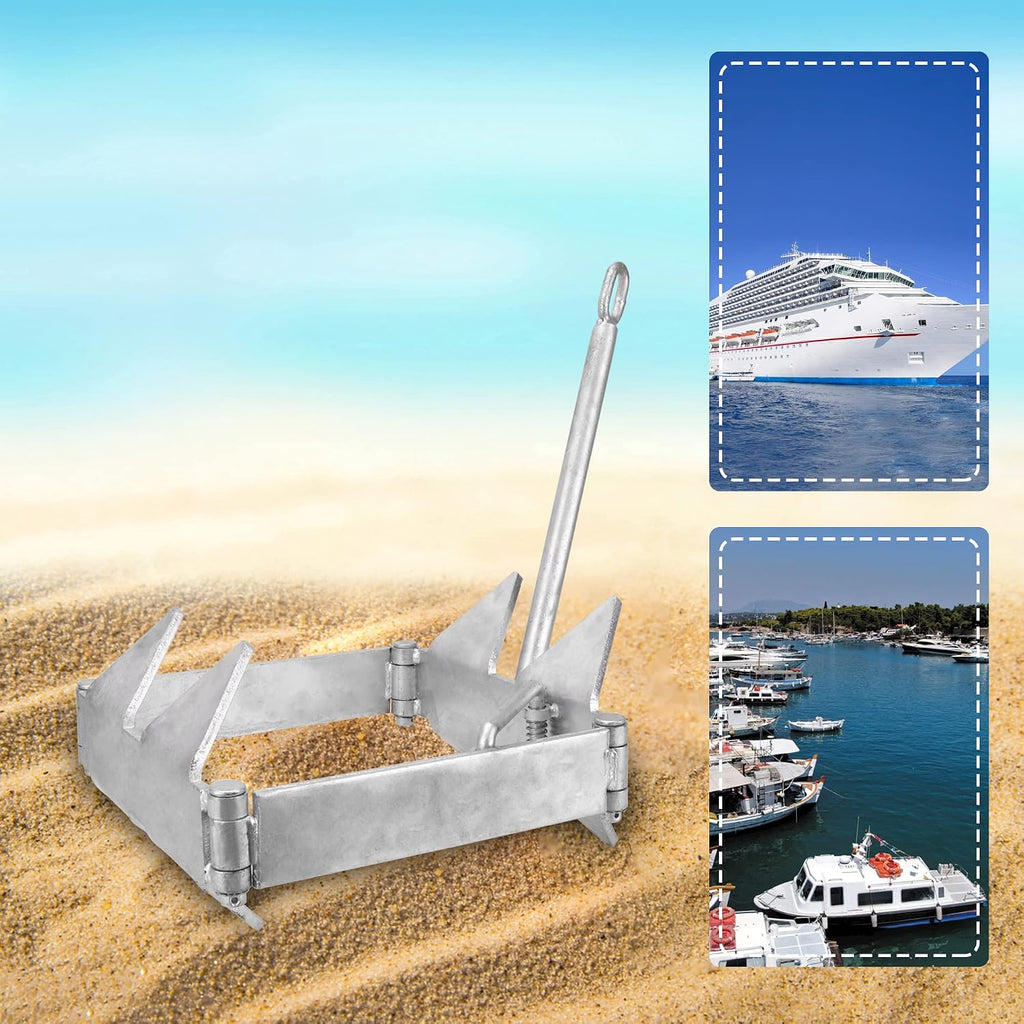 MARINE SYSTEM Galvanized Boat Folding Square Anchor Kit with 3/8 inch x 150 FT Rope and Shackle 13lb, 19lb, or 25 lb