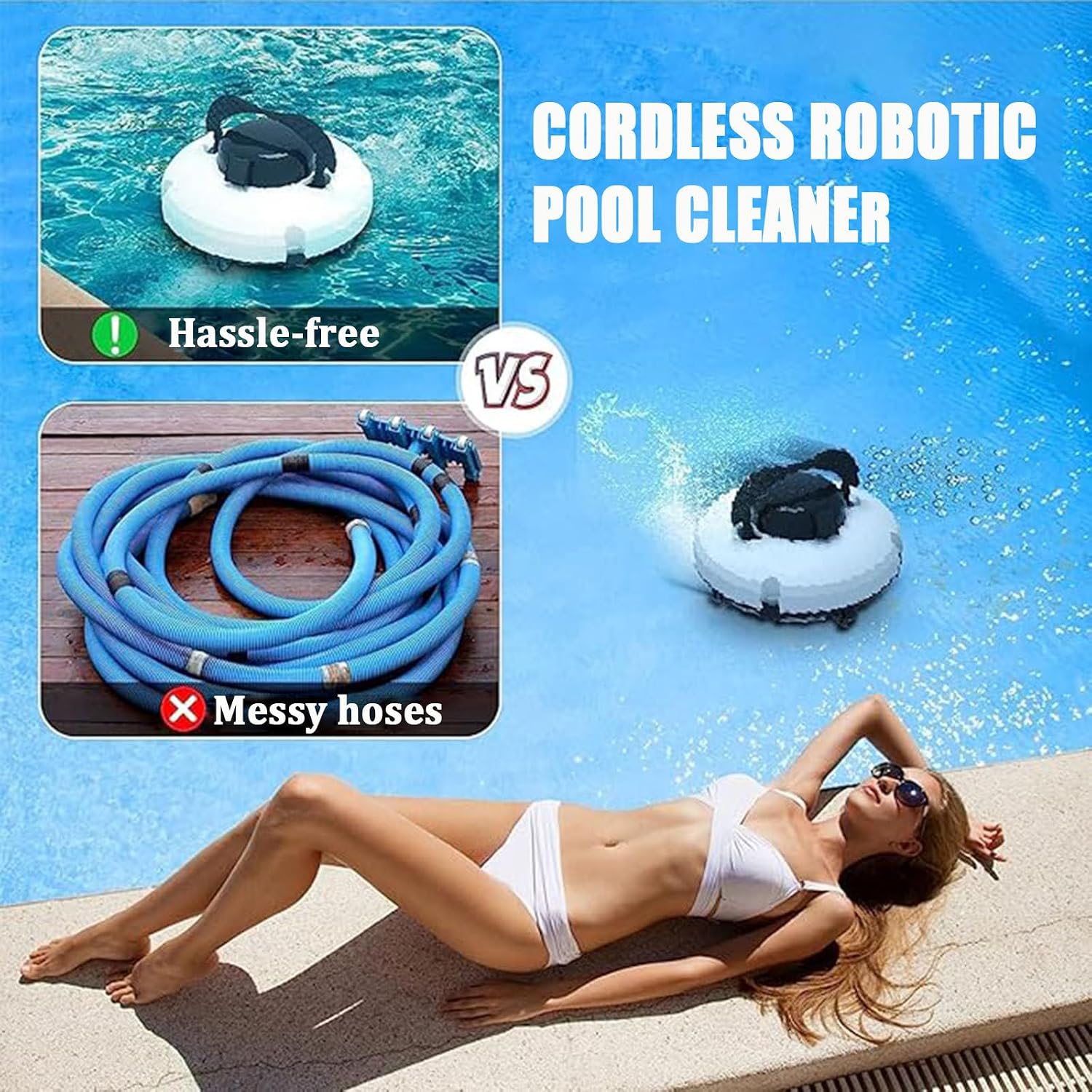 Automatic Swimming Pool Cleaning Robot – 360° Wall/Floor Scrubbing | Ultra-Fine Mesh Filter Bag | Wireless Rechargeable Design | Compatible with Concrete Longer