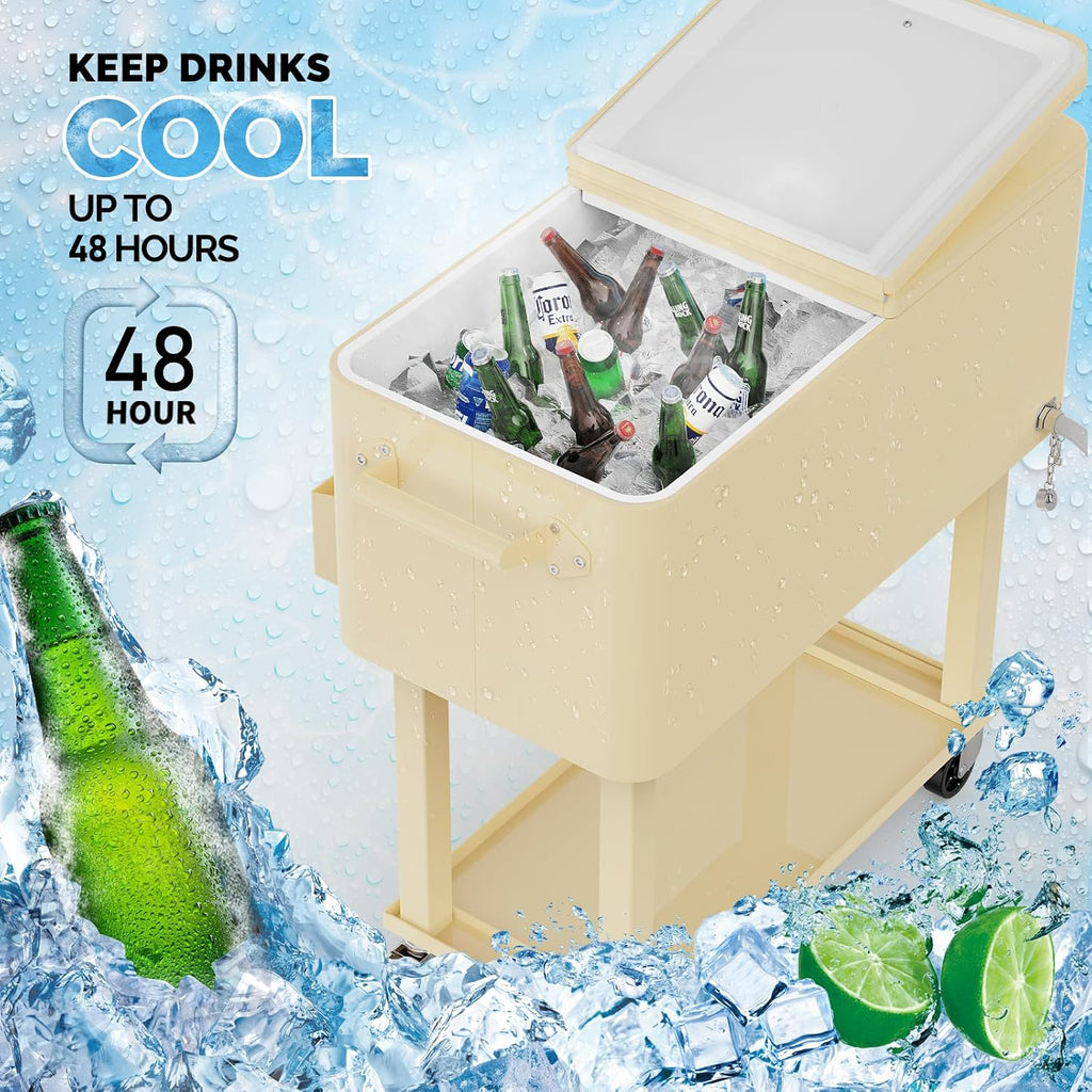 VINGLI Rolling Ice Chest, Portable Patio Party Bar Drink Cooler Cart, with Shelf, Beverage Pool with Bottle Opener
