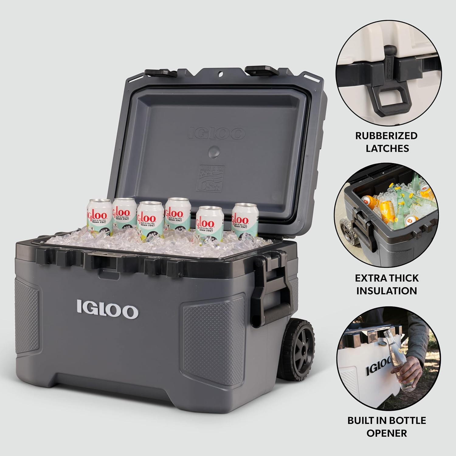 Igloo Trailmate 52Qt Wheeled Cooler, Insulated Hard Shell Ice Chest, Carbonite