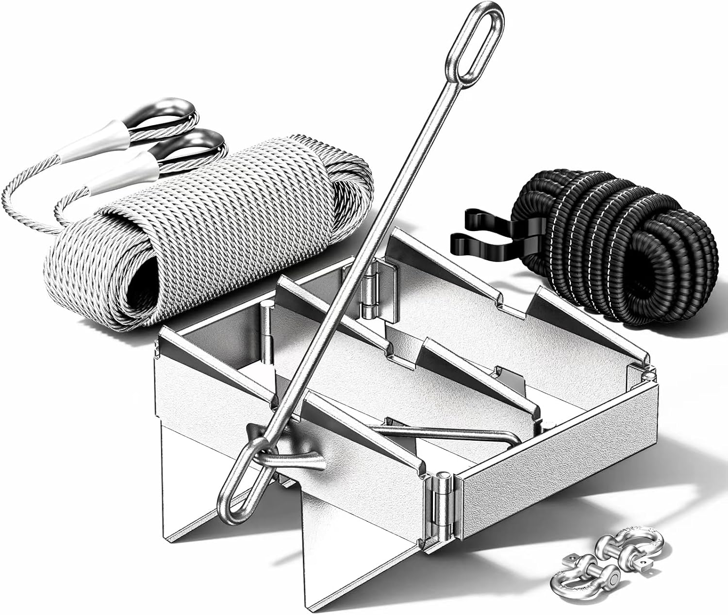 Boat Anchor Kit - Anchor with Dacromet Coating, Box Anchors for 25' Boats, Includes 100 ft 3/8' Anchor Nylon Rope, Suitable for Various Small Boats