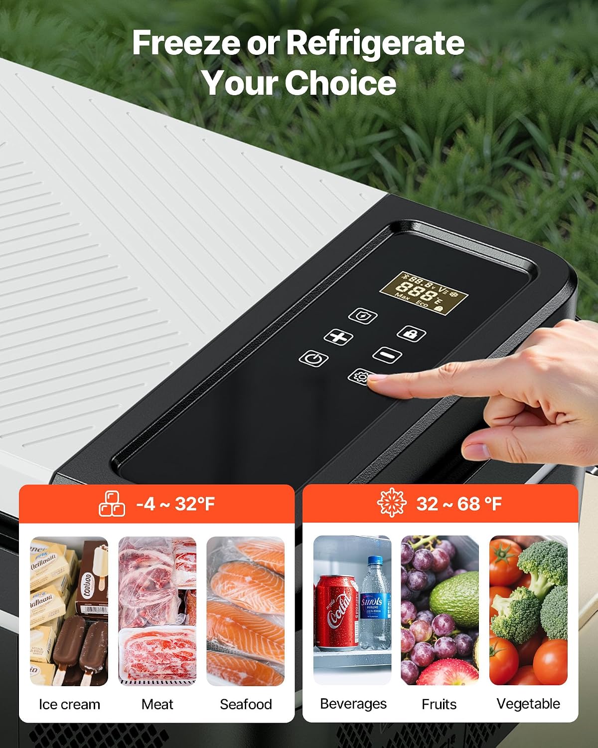 VEVOR Car Refrigerator, DC 12/24V AC100-240V Compressor Electric Cooler, -4°F to 68°F Car Fridge with APP Control, 21 QT Cars Freezer for RVs, Campsites, Boats, Camping, Fishing, 60W Portable Freezer
