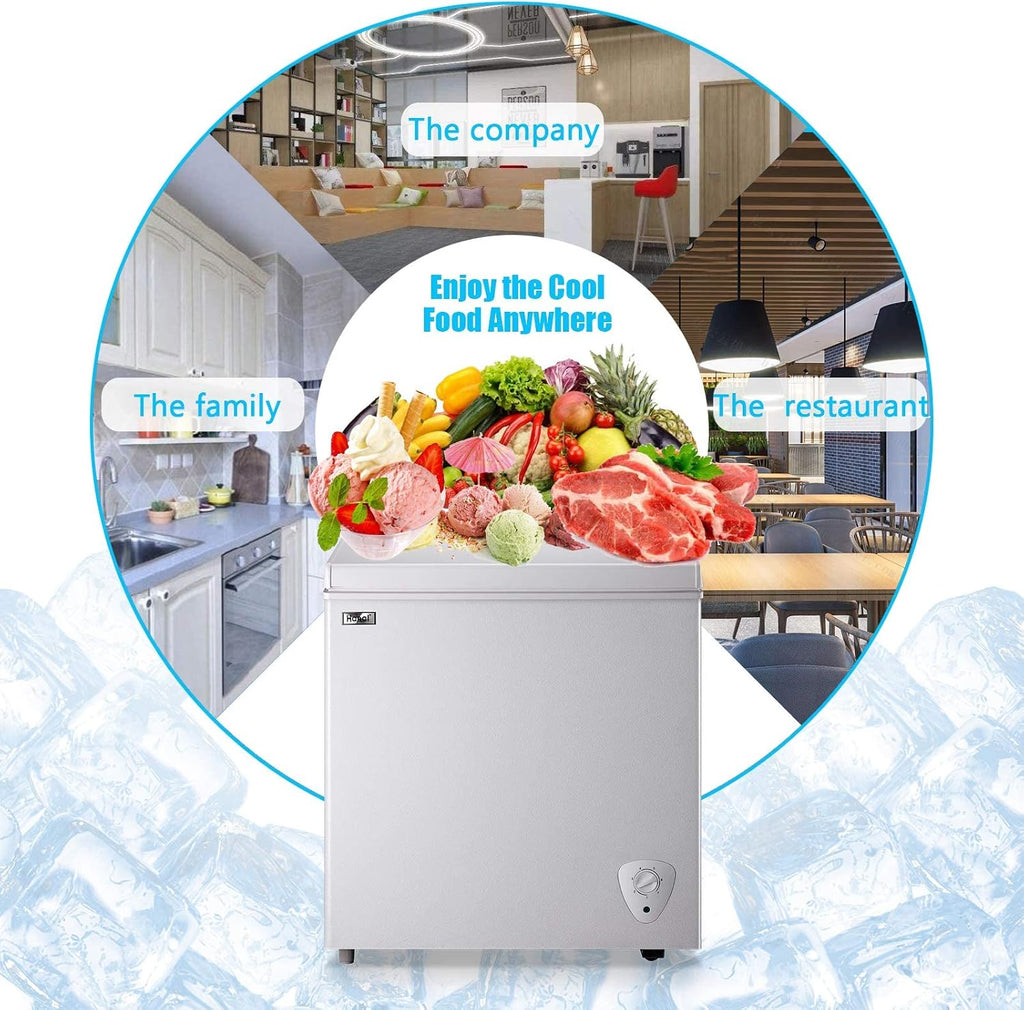 5.0 Cubic Feet Deep Chest Freezer Compact Freezers with Adjustable Thermostat Top Open Door with Removable Storage Basket for Home Kitchen and Bar