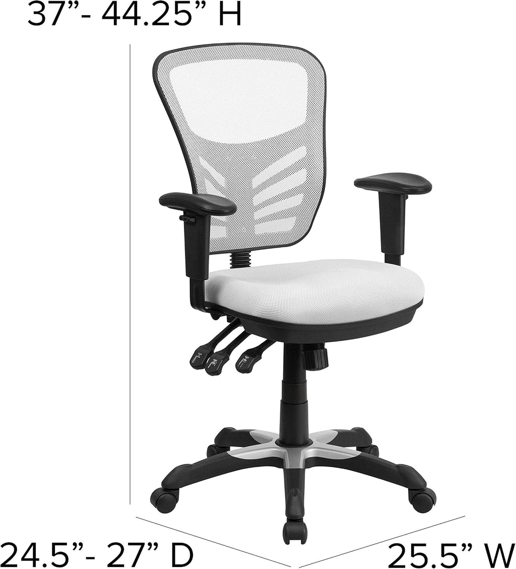 Flash Furniture Nicholas Mid-Back Swivel Office and Gaming Chair, Ergonomic Mesh Office Chair with Adjustable Lumbar Support and Height, White