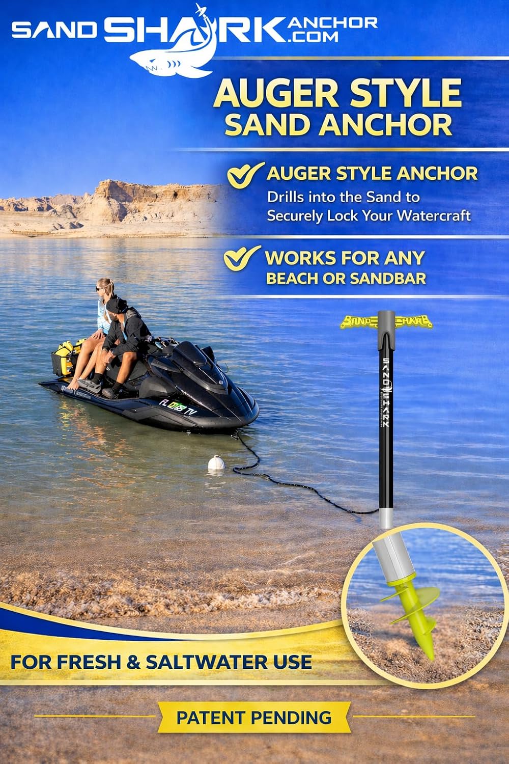 SandShark Supersport 3.0 Shallow Water Anchor - Great Jet Ski, PWC, Pontoon Boat Accessory - Adjusts 29'-48' w/Case