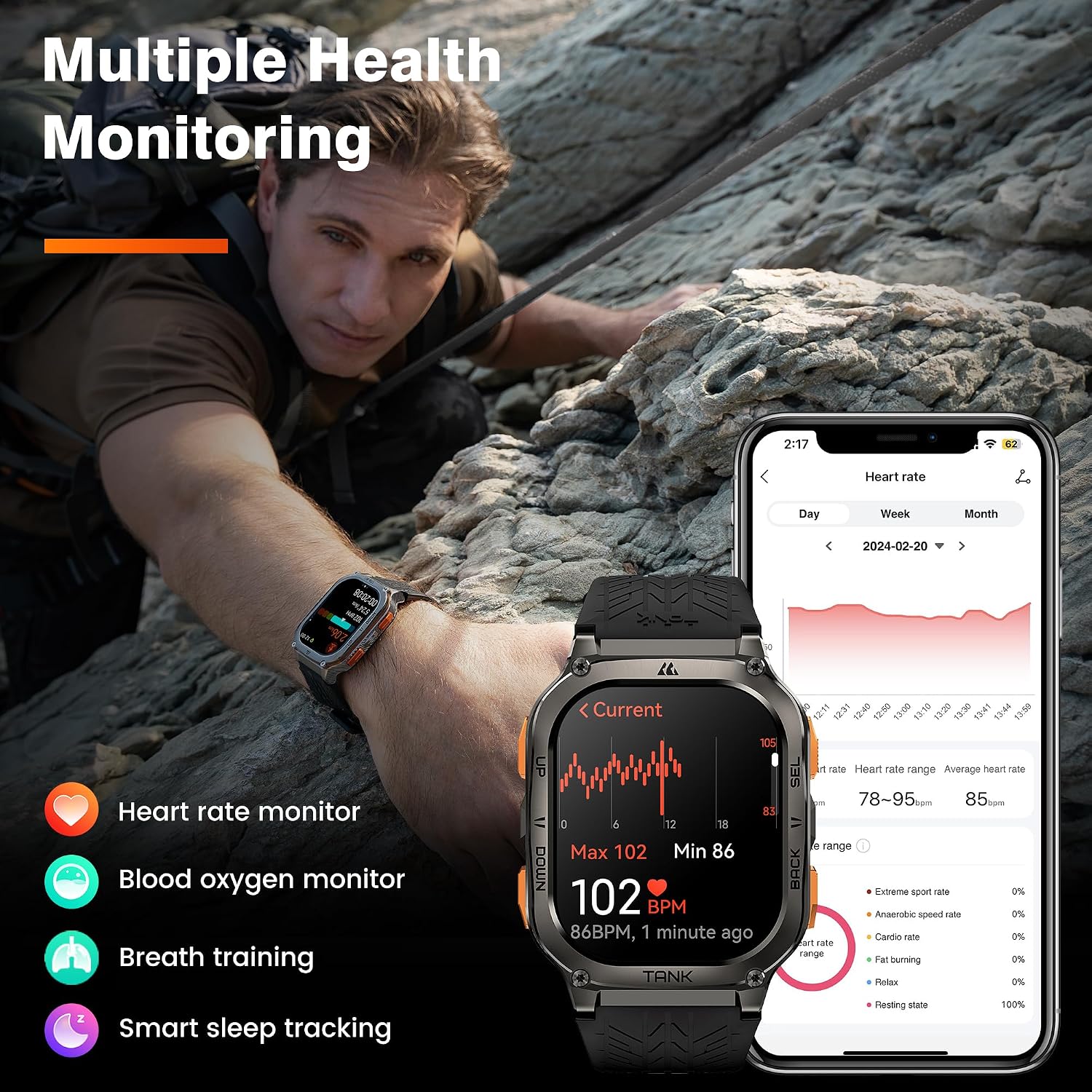 KOSPET Tank M3 Ultra Smart Watch with GPS, 50M Waterproof, Compass, Altitude, Air Pressure, 480mAh Extra Large Battery, Full Stainless Steel, Bluetooth Call, AMOLED Always-on Display