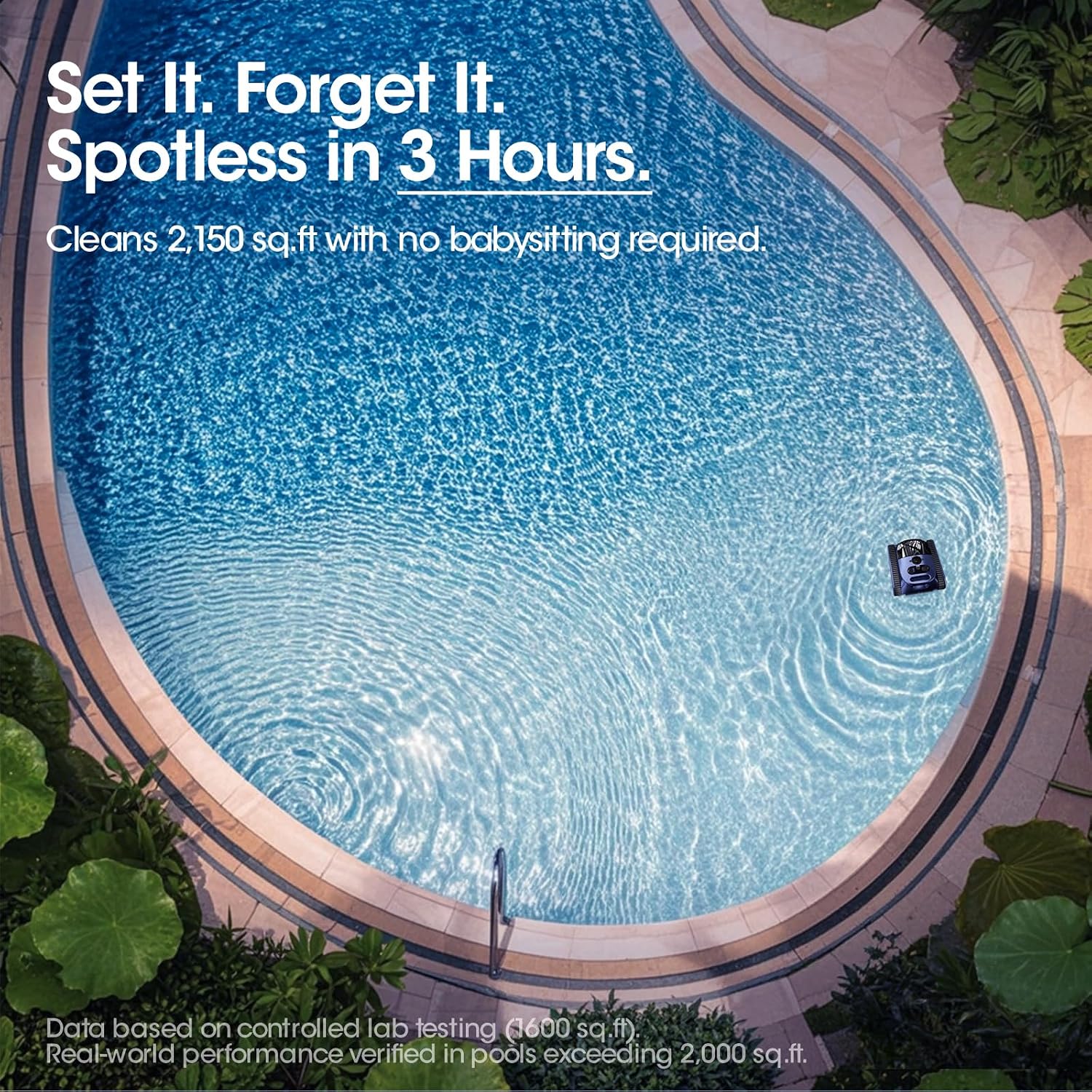 Cordless Robotic Pool Cleaner, Pool Vacuum 180W Brushless Motor, 45000Pa Suction, Wall & Waterline Climbing, Auto Path Mapping, for Pools up to 2150 Sq.Ft.