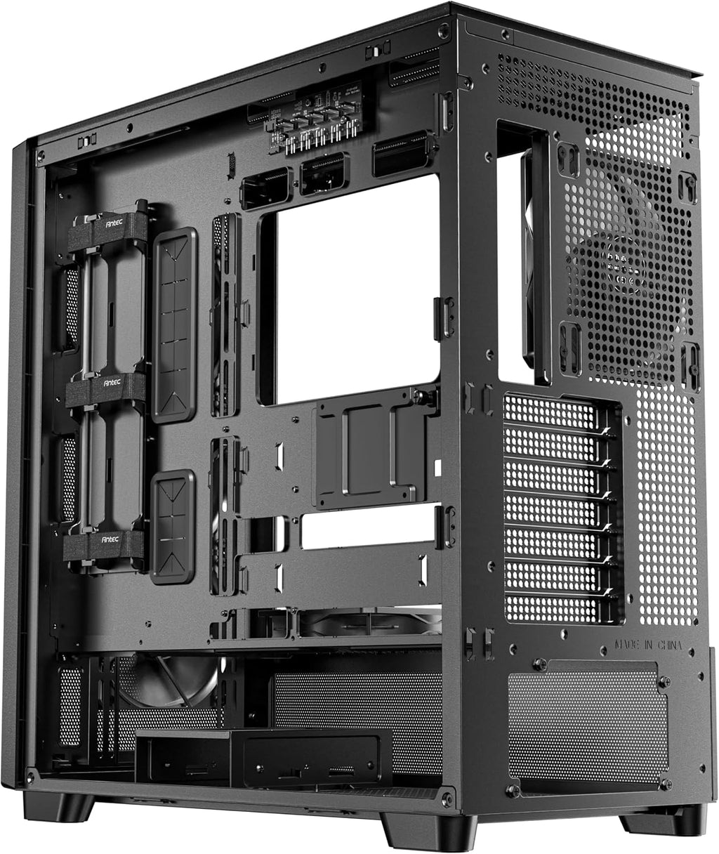 Antec Flux Wood, 5 x PWM Fans Included, High-Airflow Front Panel with Walnut Wood, Type-C, 420mm Radiator & Back Connect Motherboard Support, Up to 9 Fans Simultaneously, Mid-Tower E-ATX PC Case