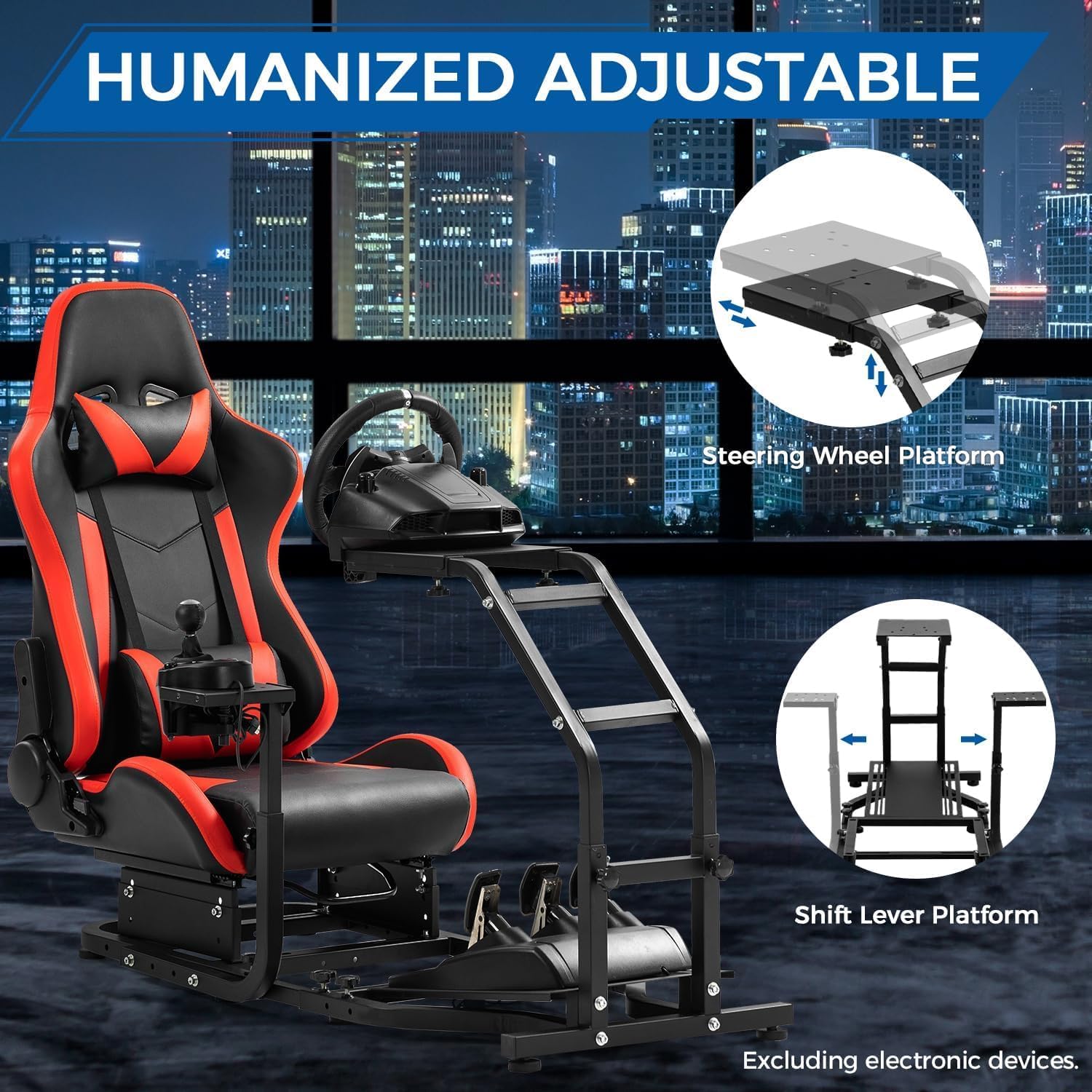 Hottoby Adjustable Sim Driving Simulator Cockpit with Red Seat Fit for Logitech G29 G920 G923,for Thrustmaster T300RS,Unobstructed Design for Both Legs Gaming Stand,No Steering Wheel,Handbrake & Pedal