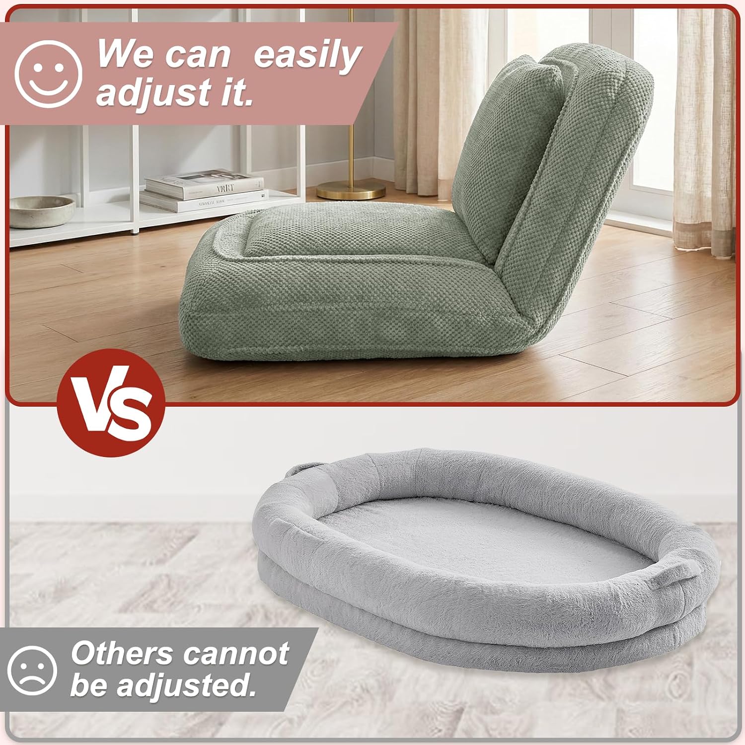 Human Dog Bed, Lazy Sofa Couch, Plush Floor Gaming Chair,5 Adjustable Position, sit, Sleep, fold, Suit to Put in Bedroom, Living Room,Space Saving Design (Green)