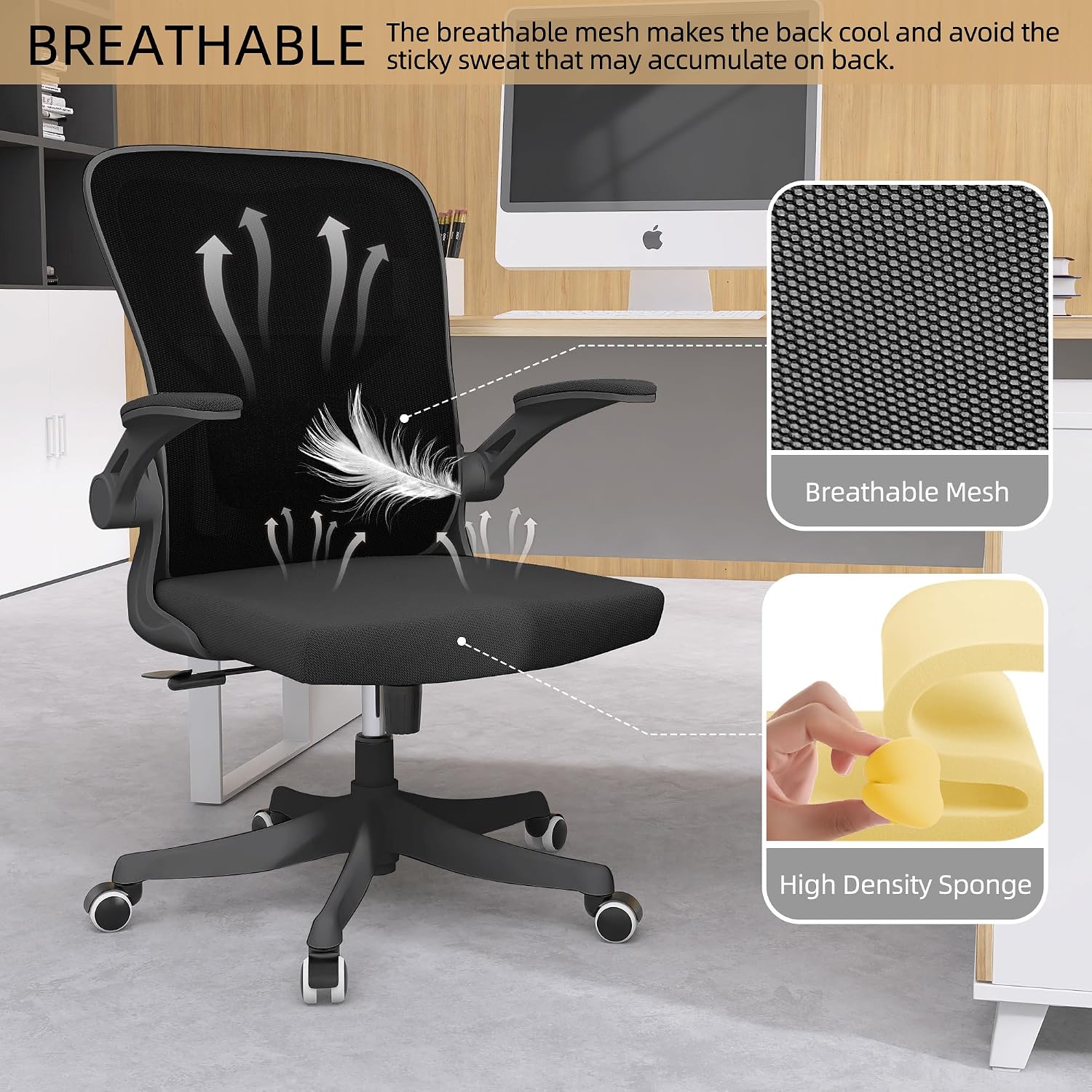 balmstar Ergonomic Office Chair, Mesh Desk Chair with Adjustable Lumbar Support and 90°-130° Recline, 350lbs High Back Computer Chair with Silent Wheels, Breathable Home Office Chair for Adult