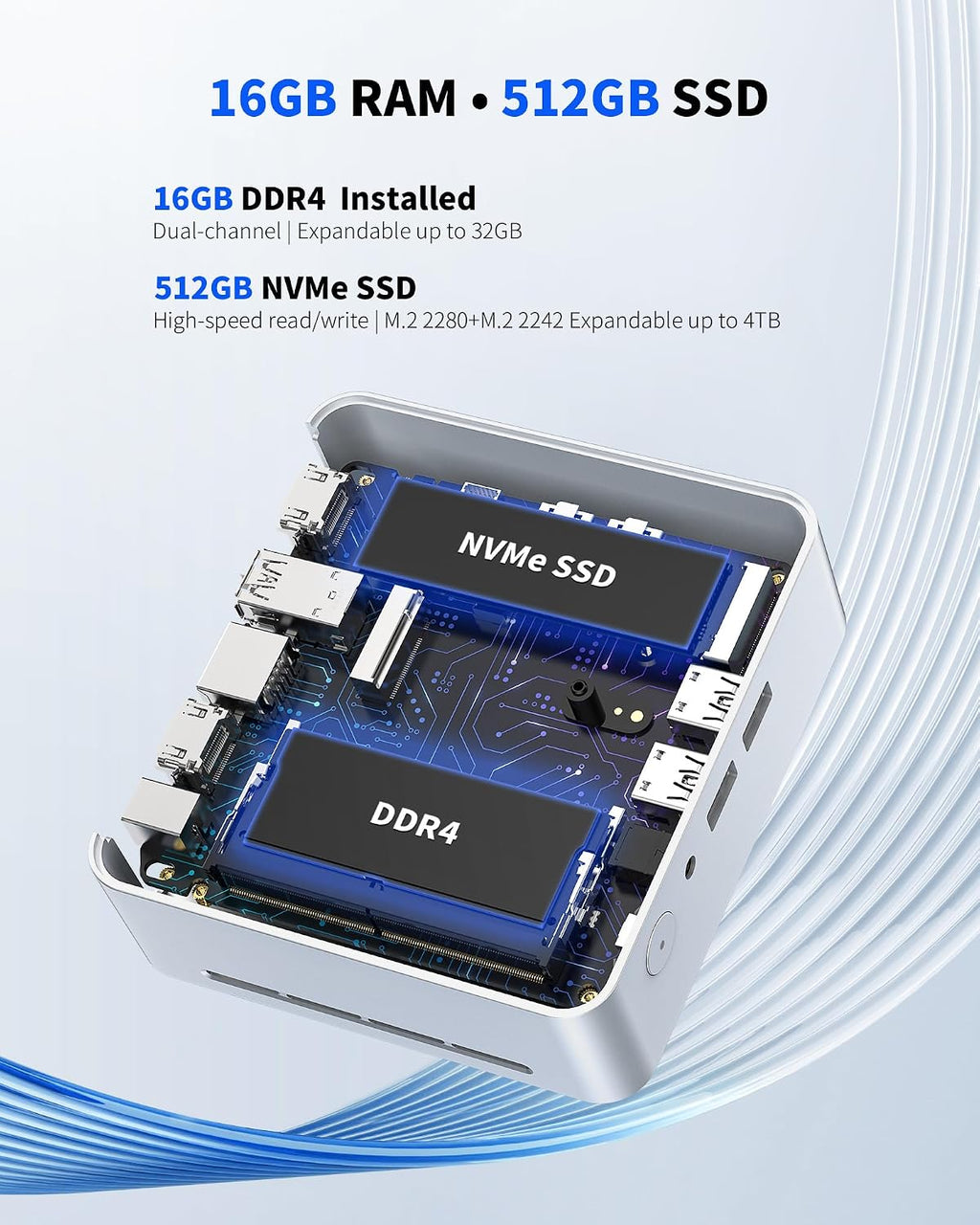 Getorli Mini PC Ryzen 5 3550H (Up to 3.7GHz), 16GB DDR4 512GB NVMe SSD Desktop Computer, Support Triple Display 4K, WiFi 6, BT 5.3, Gigabit LAN, Mini Desktop Computer for Office, Home, Study