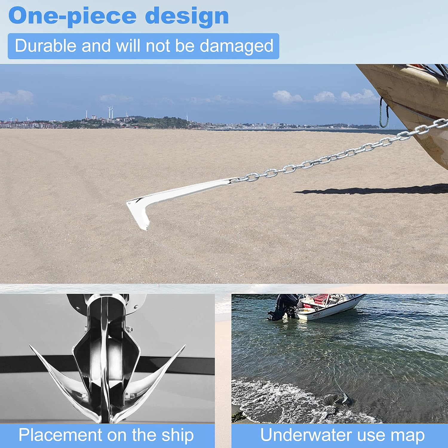 ISURE MARINE 316 Stainless Steel Bruce Style Claw Force Boat Anchor Heavy Duty Marine Grade Polished