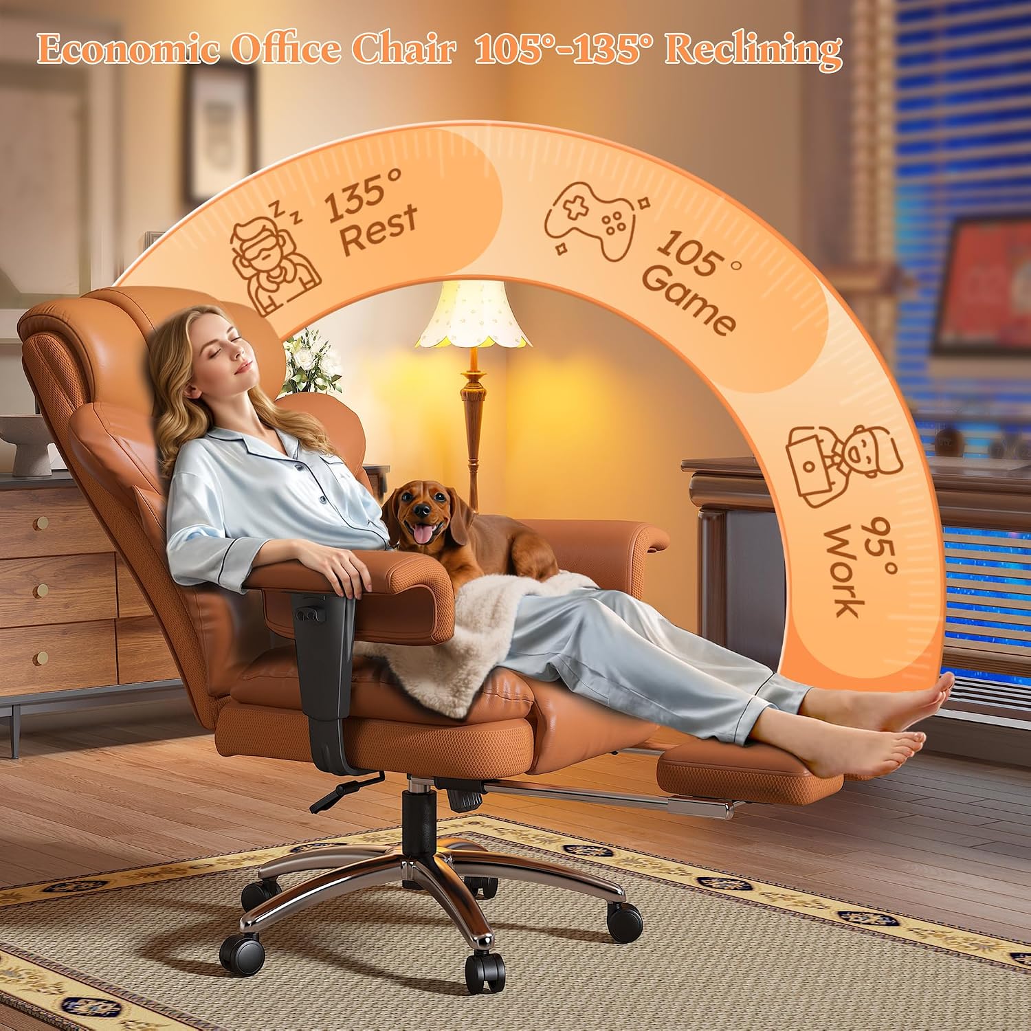 DurayLoly Office Chair with High Back,Big and Tall Executive Leather Office Chair with Foot Rest & Arms,Wide Reclining Desk Chair Ergonomic with Lumbar Support for Home Office,Brown