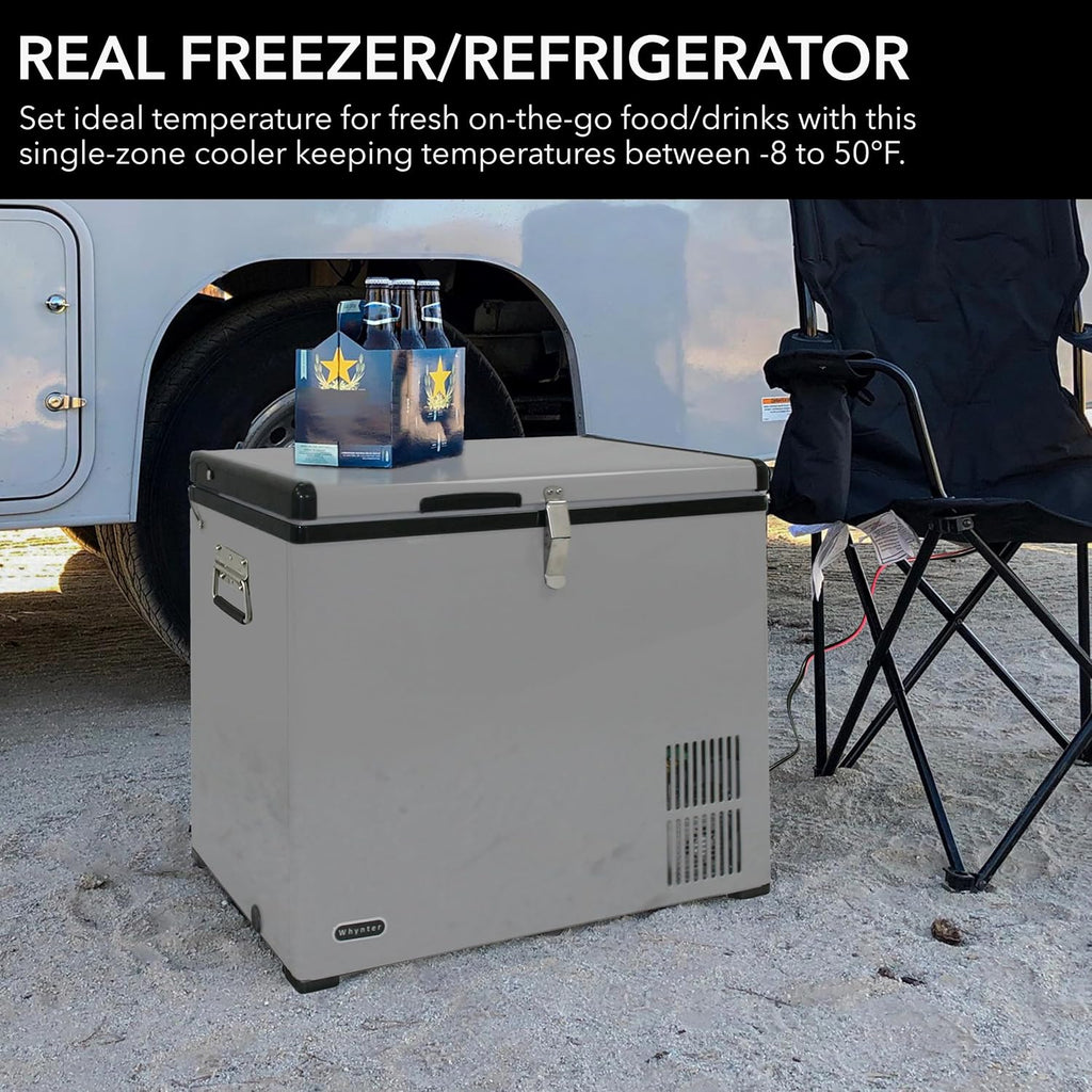 Whynter 45 Qt. Portable Refrigerator / Portable Freezer for Travel - Chest Freezer / Fridge for Car, Camping, RVs & More, -8°F to 50°F Temperature Range, AC 110V/ DC 12V, FM-45G, Gray