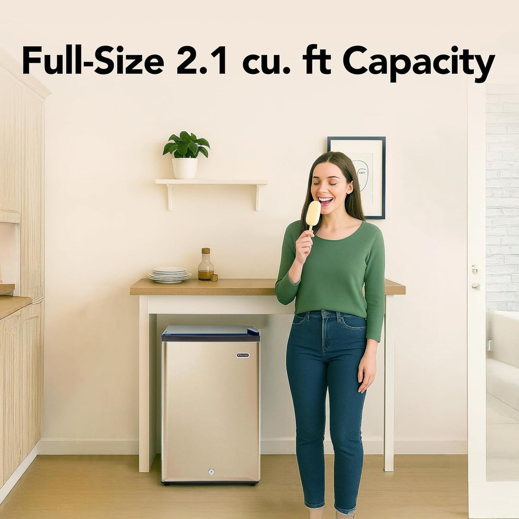 Whynter Upright Freezer with Lock, 2.1 Cu. Ft. Small Freezer Mini Freezer for Bedrooms, Dorms, Garages, Offices, CUF-210SSG, Rose Gold