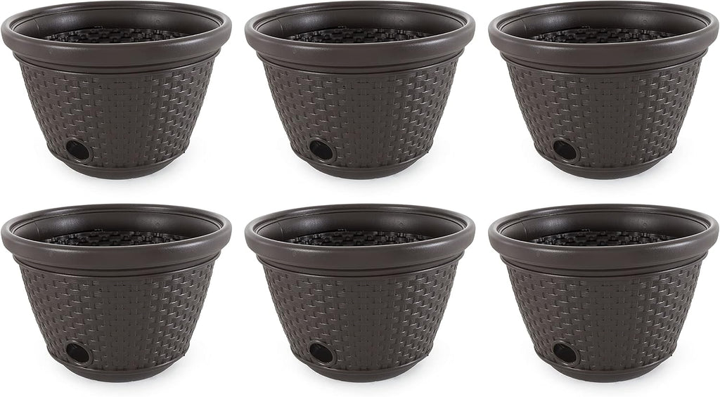 Suncast 6 Pack Decorative Wicker Garden Hose Holder Pot with 4 Drain Holes for 100 Foot Hoses, Java
