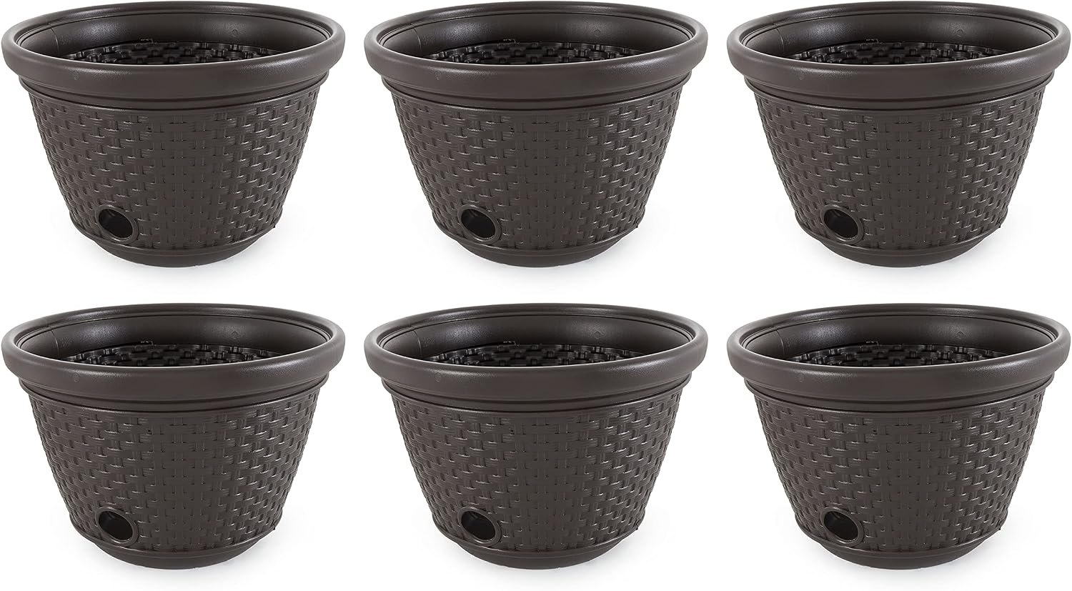 Suncast 6 Pack Decorative Wicker Garden Hose Holder Pot with 4 Drain Holes for 100 Foot Hoses, Java