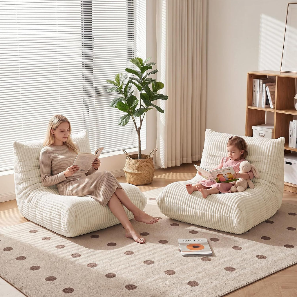 Bean Bag Chair with Lumbar Pillow, Gaint Bean Bag Chairs for Adults, Oversized Corduroy Beanbag Chair with Memory Foam Filled, Lazy Floor Sofa for Reading Gaming Living Room Bedroom (Beige)