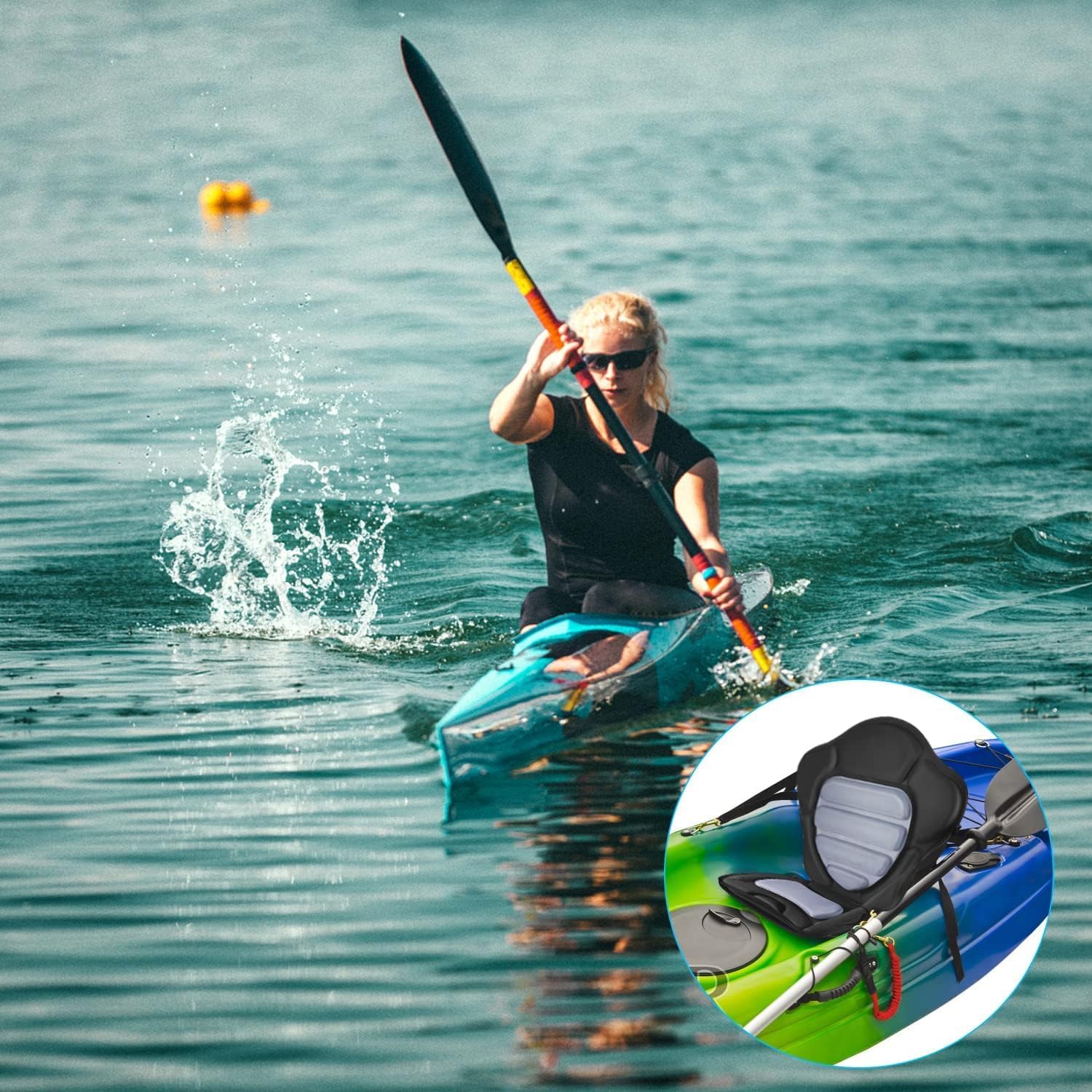 HLOGREE Kayak Seats - 1/2 Pck, Thicken Padded Seat Cushion with Back Support, Canoe & Ocean Sup Compatible