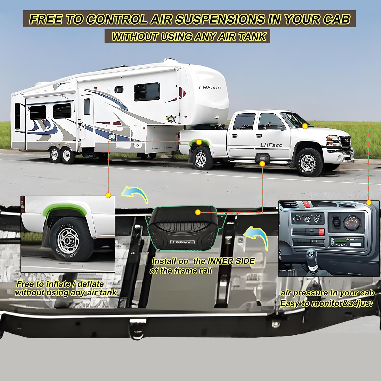 in Cab On Board Air Compressor System Air Pump System with Single Path Air Gauge Paddle Valve Gauge Air Line T Fittings for Trucks Vans