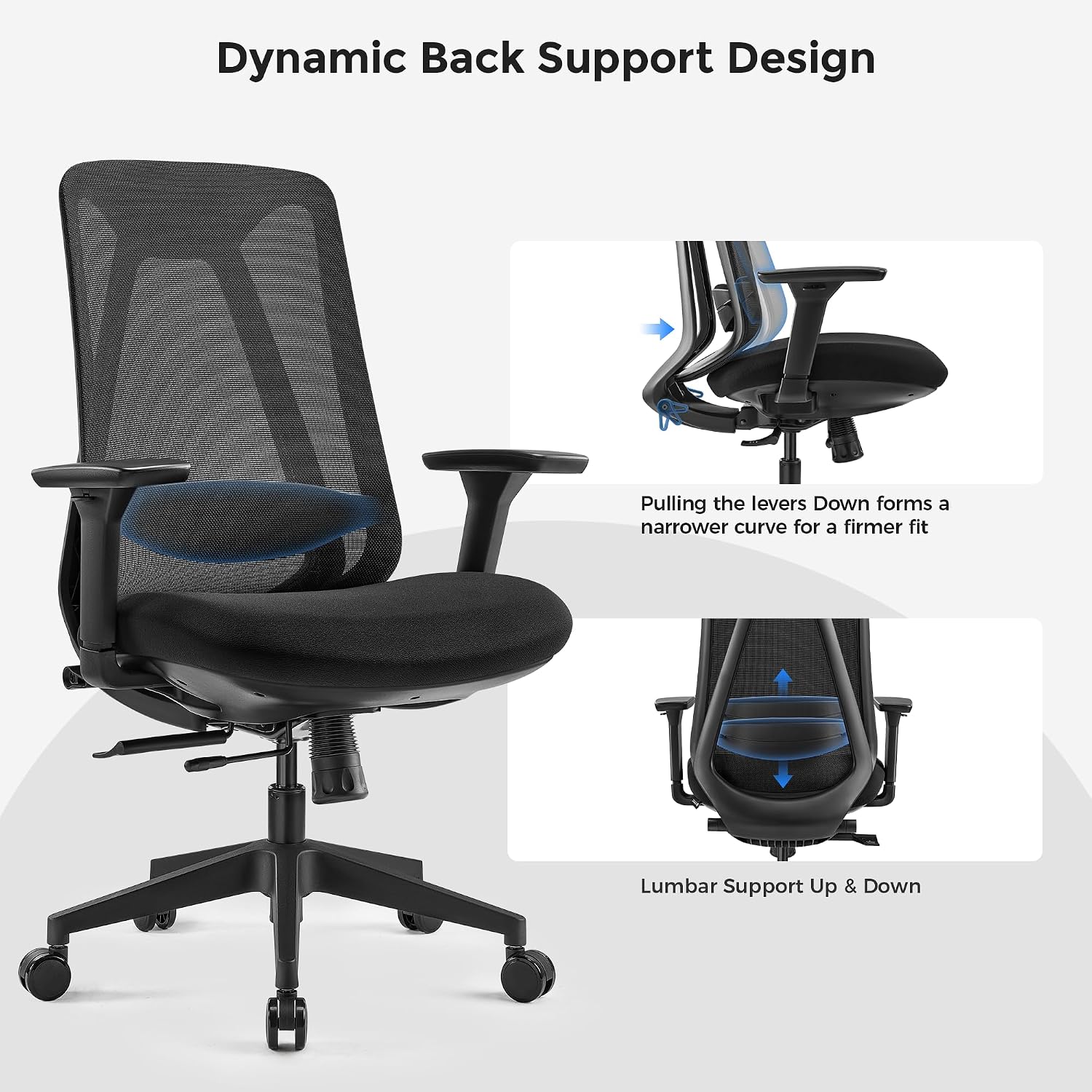 EUREKA ERGONOMIC Office Chair, Ergonomic Computer Desk Chairs with Lumbar Support, 3D Adjustable Armrests, Work Chair with Wheels for Office and Home, Black