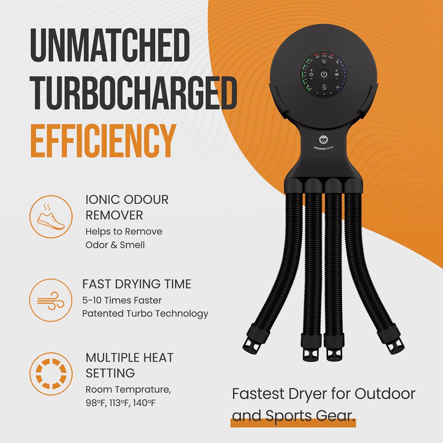 Hedgehog Octopus Portable Heavy Ski Boot Dryer for Work Boots and Shoes, Wall Mounted Fast 2 Pair Shoe Dryer Fan Dries in Minutes, Removes Sweat & Odor, Tornado Mode, Adjustable Heat, Black