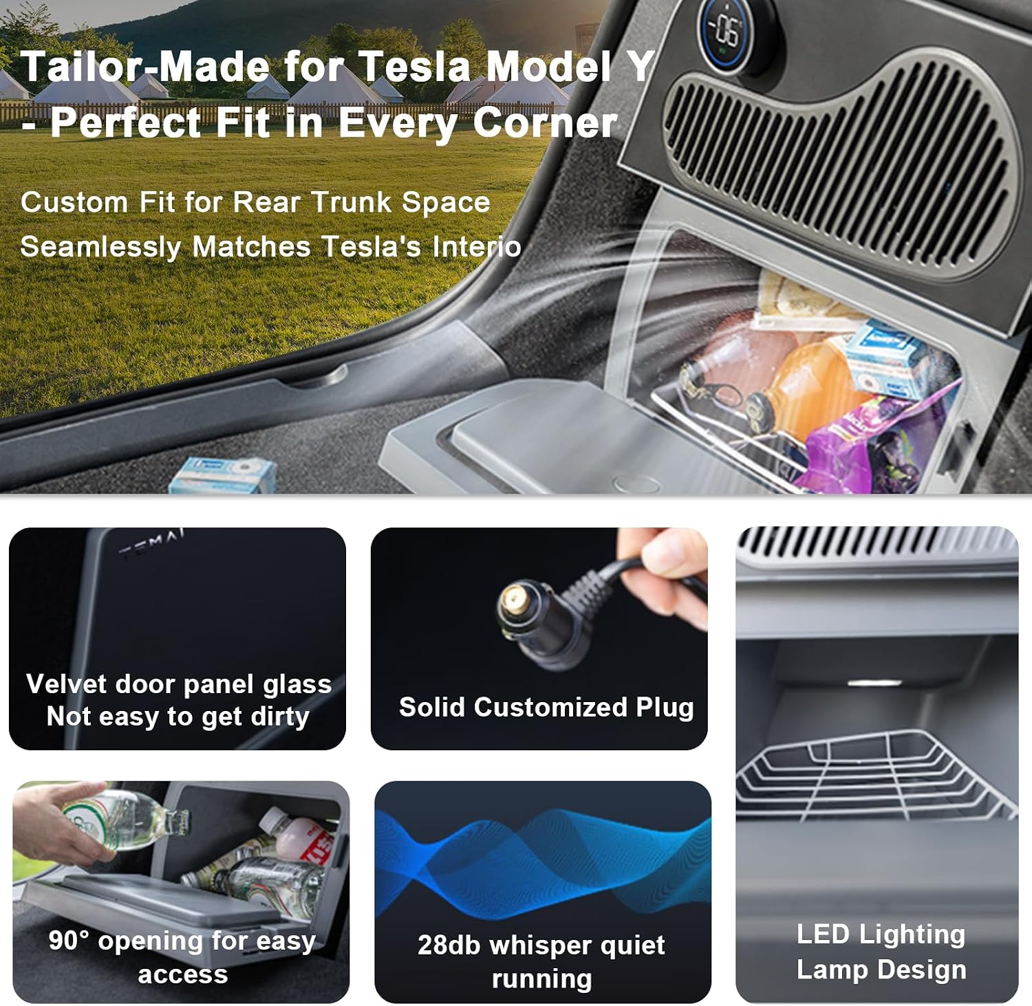 Car Refrigerator for Tesla Model Y 21-24, Model Y Junpier 2025+ 16L Capacity Trunk Car Fridge, -6°C Cooling, Portable Freezer Cooler for Camping, Outdoor Driving