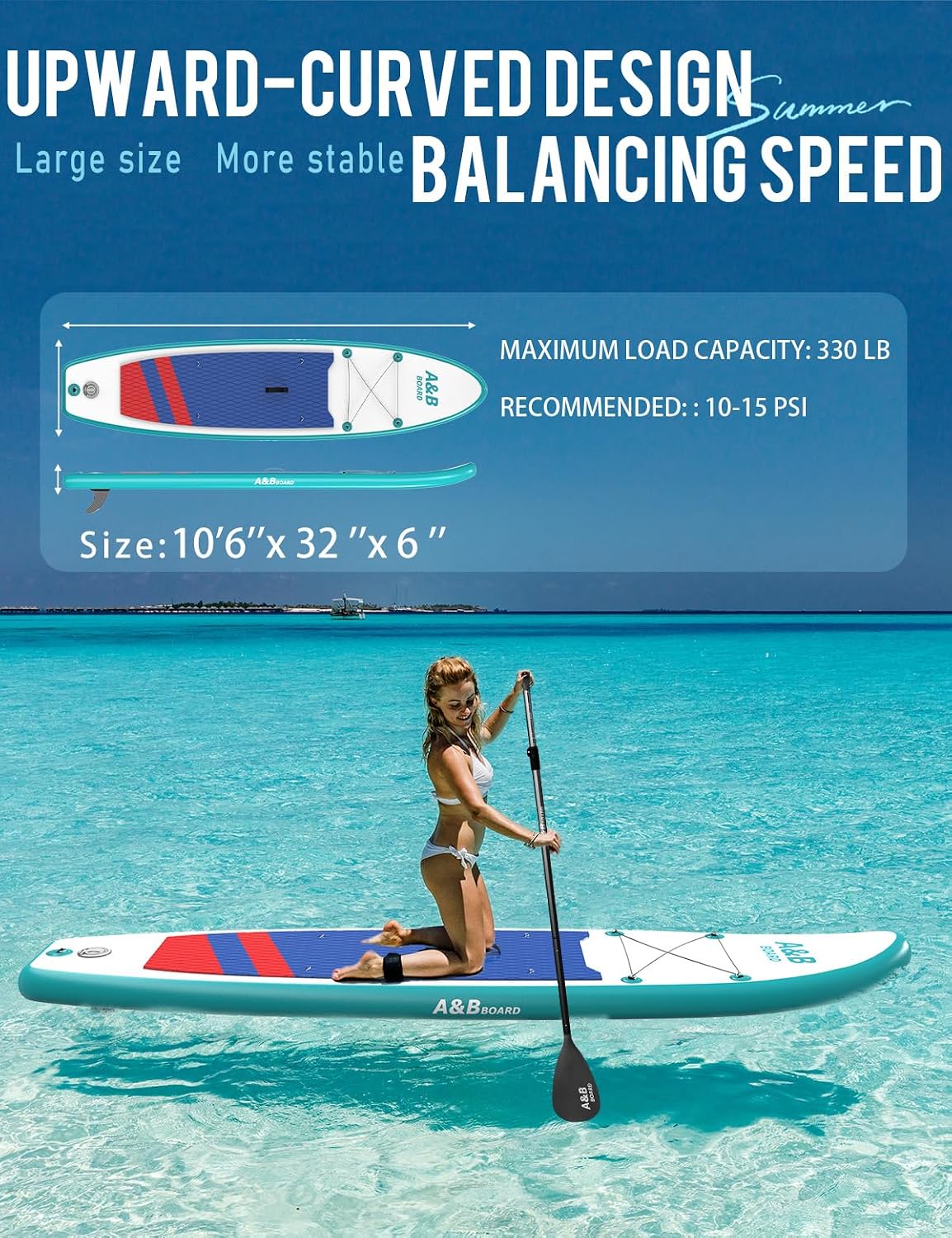 ABBOARD Inflatable Stand Up Paddle Board - Extra Wide Fishing Paddleboard with Sup Accessories Youth/Adults