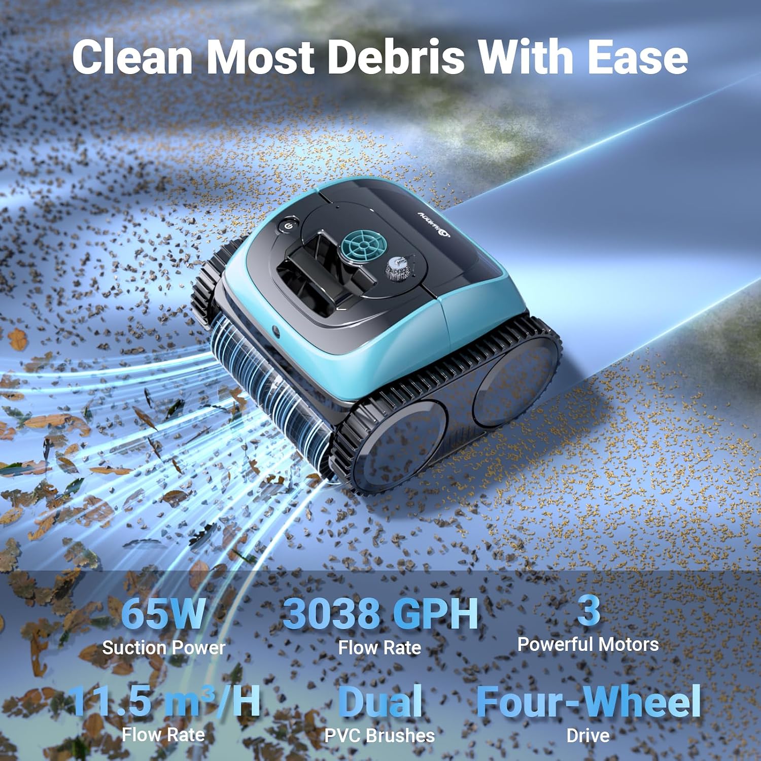 Pool Vacuum for Inground Pools, 4-in-1 Cordless Robotic Pool Cleaner for Above Ground Pools,Triple-Motors,Wall & Waterline Cleaning, App Support, OTA Upgrade up to 1,614 Sq.ft (Blue Black)