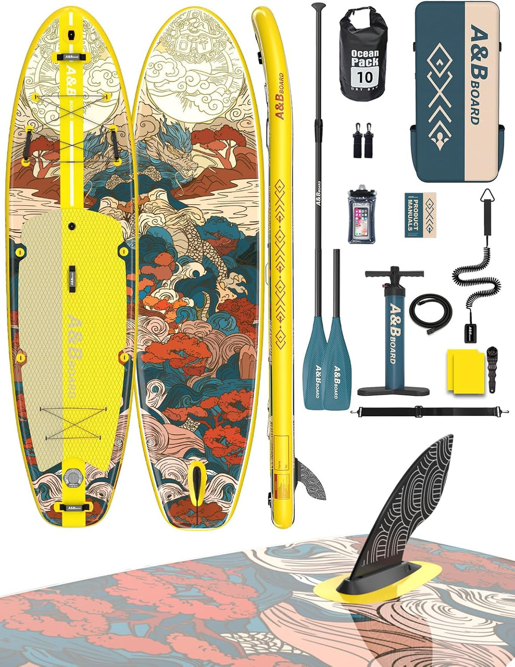 ABBOARD Inflatable Stand Up Paddle Board - Extra Wide Fishing Paddleboard with Sup Accessories Youth/Adults