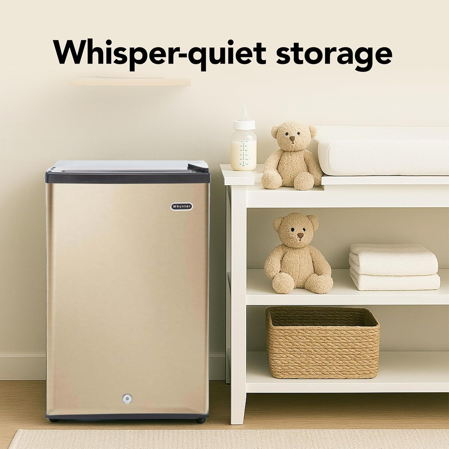 Whynter Upright Freezer with Lock, 2.1 Cu. Ft. Small Freezer Mini Freezer for Bedrooms, Dorms, Garages, Offices, CUF-210SSG, Rose Gold