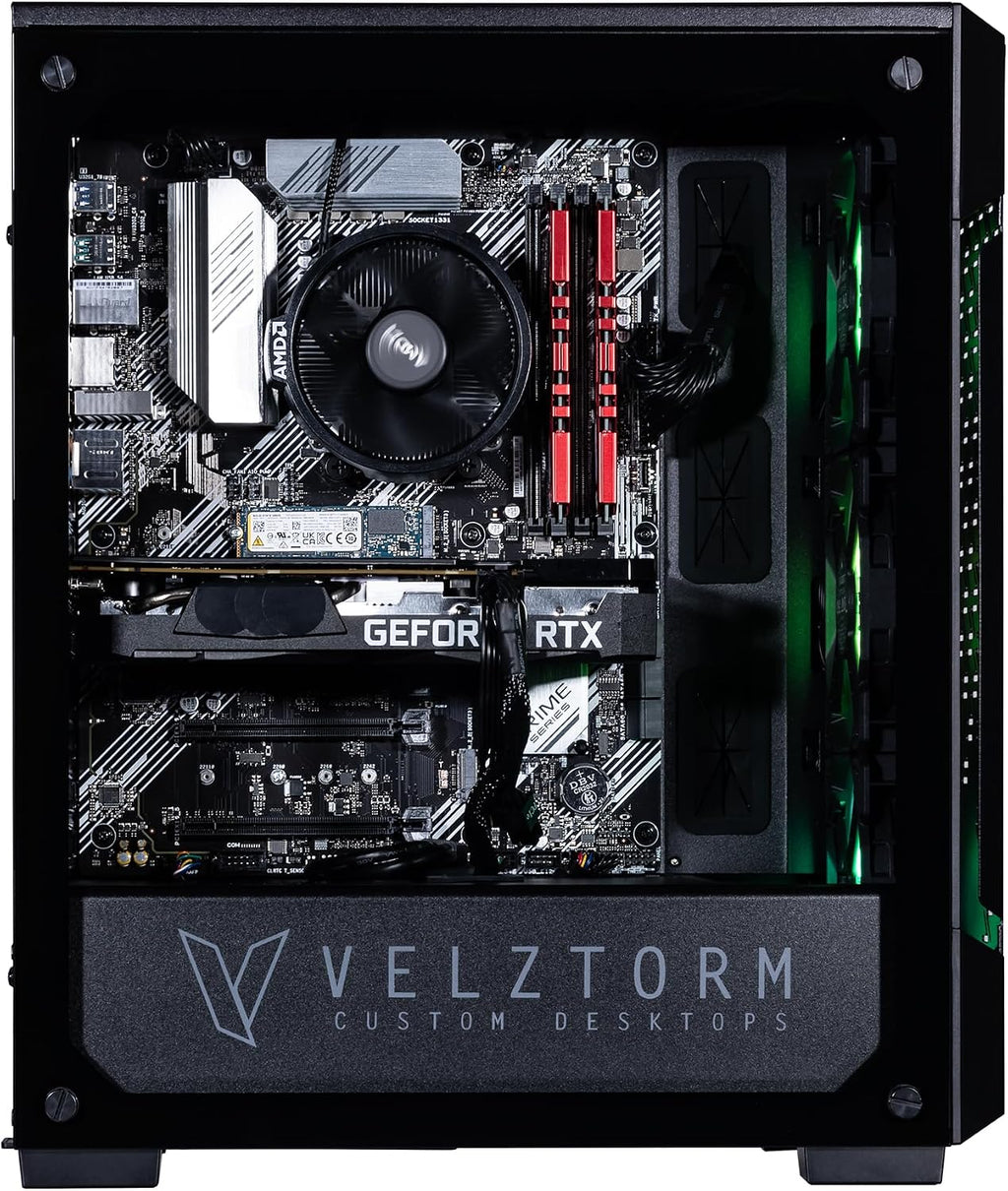 Velztorm Fultix Black Prebuilt Gaming PC (AMD Ryzen 5 5500, GeForce RTX 5060, 16GB DDR4 RAM, 512GB PCIe SSD, RGB Fans, 750W PSU, WiFi 5, Bluetooth 4.2, RJ-45, HDMI, Win 11 Pro)