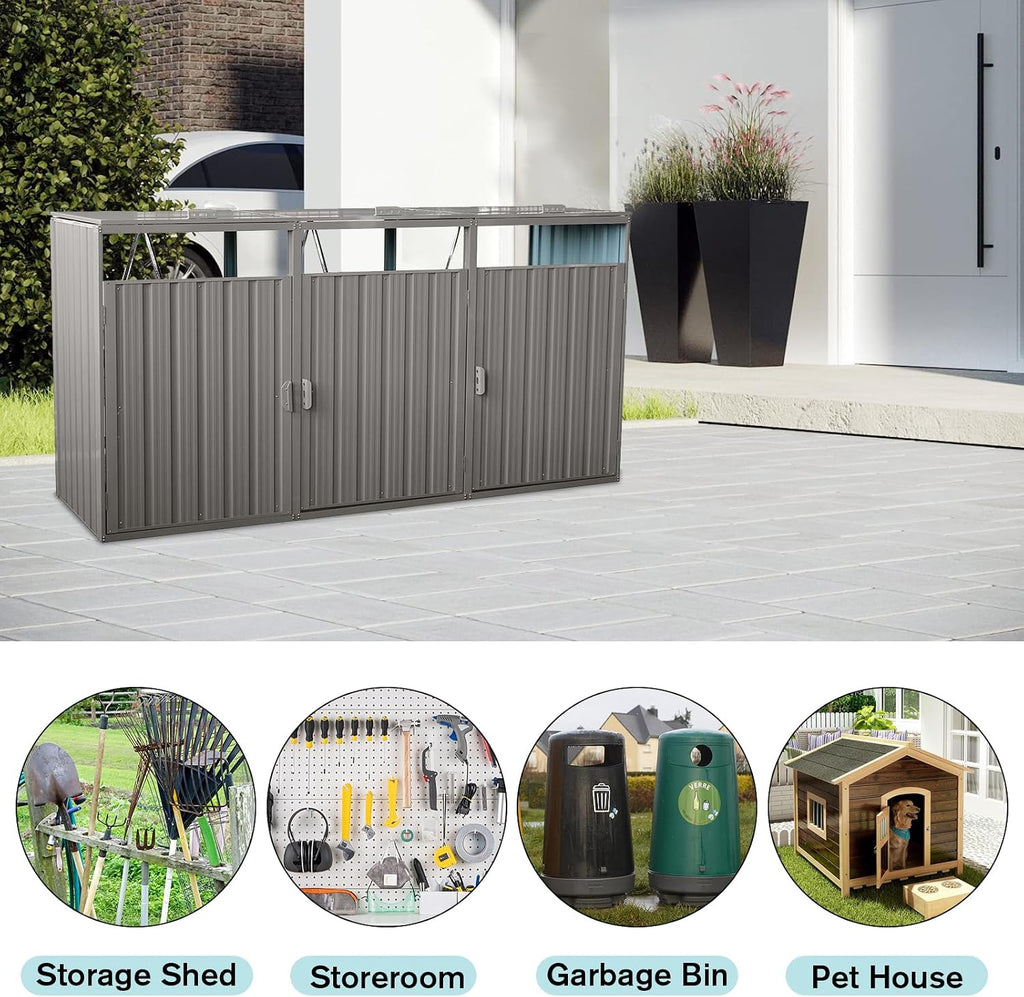 Outdoor Trash Can Storage with 3 Trash Cans,Garbage Can Storage Shed Ideal for Trash Bins, Toys, Garden Tools - Perfect for Garden, Backyard, & Patio Use