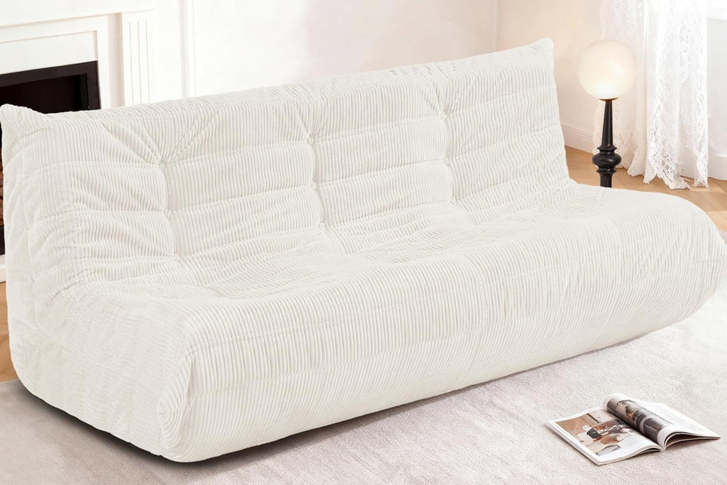 Bean Bag Chair,Giant Beanbag Chairs for Adults,Comfy Large Fireside Chair Lazy Sofa,Corduroy Bean Bag Lounger with Memory Foam Filled,Floor Sofa Couch for Home,Living Room (Beige, 3-Seater)