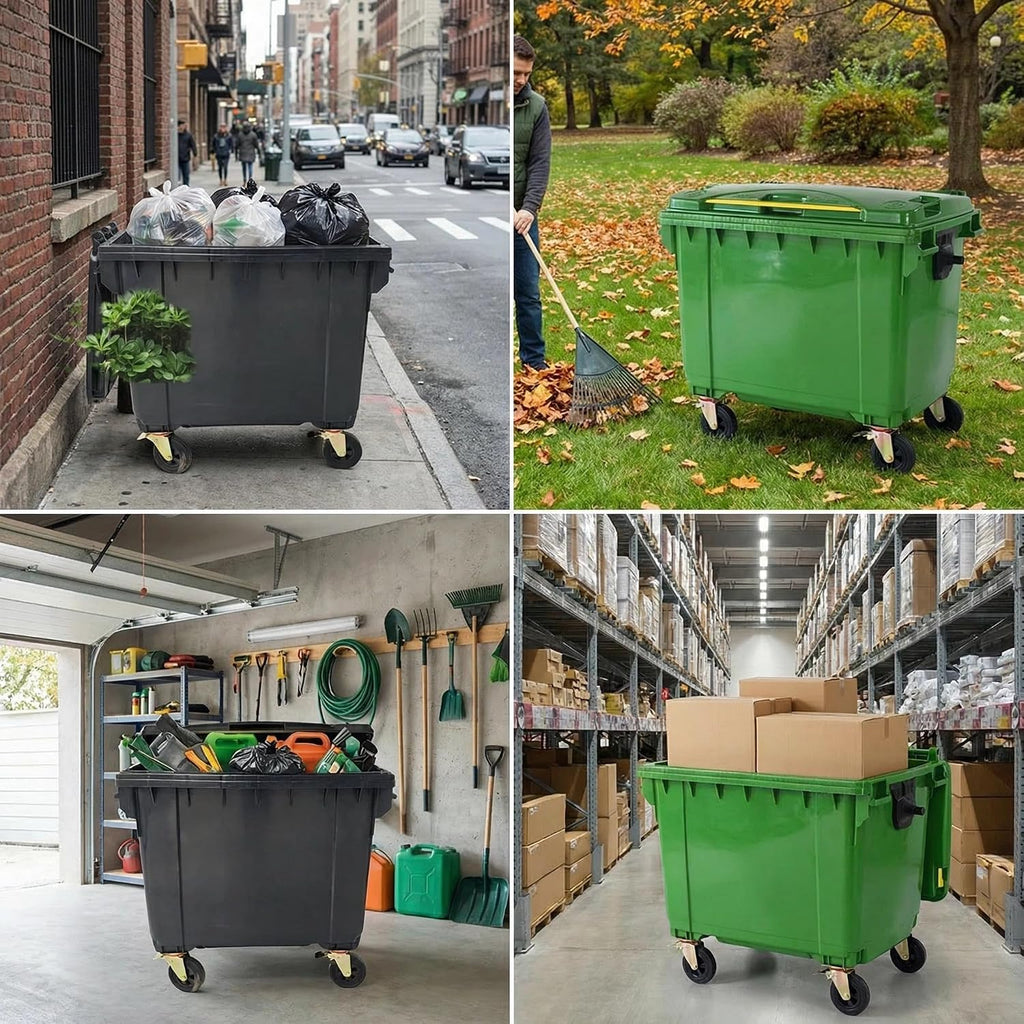 Outdoor Trash Can with Lid and Wheels, Garbage Can with Wheels 2 Pack 175 Gallons, Garbage Bin Storage Outdoor Waste Transfer Disposal/Shopping Mall/School/Garage (Black)