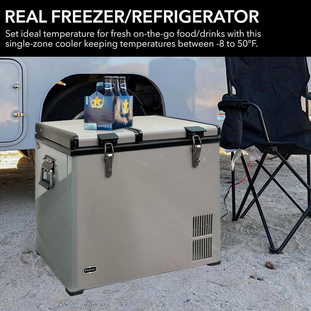 Whynter 90 Qt. Portable Refrigerator / Portable Freezer for Travel - Chest Freezer / Fridge for Car, Camping, RVs & More, -8°F to 50°F Temperature Range, AC 110V/ DC 12V, FM-901DZ, Charcoal