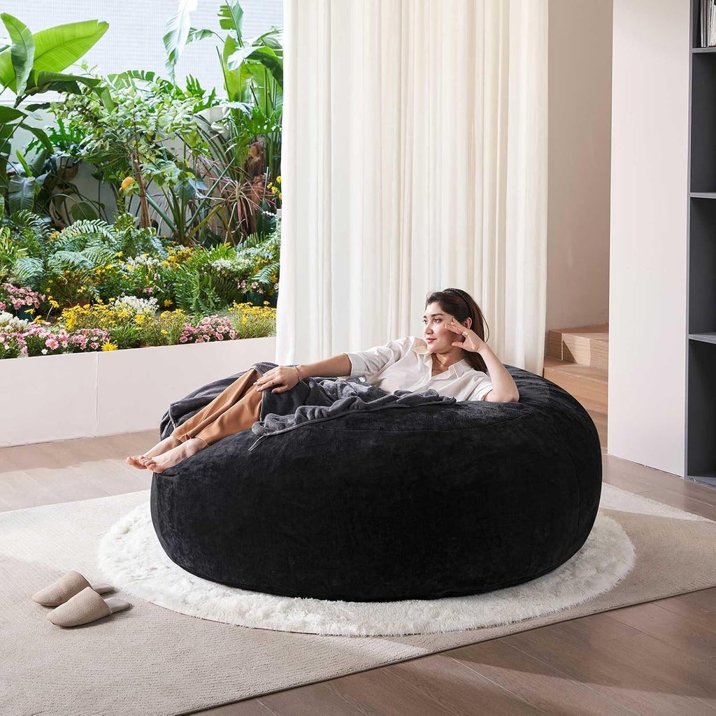 SANAE Oversized 5FT Memory Foam Bean Bag Chair for Adults - Black Corduroy Fabric with Filling, Comfy Gaming & Movie Beanbag Sofa Floor Couch, Large Lounger for Living Room/Dorm/Classroom/Bedroom