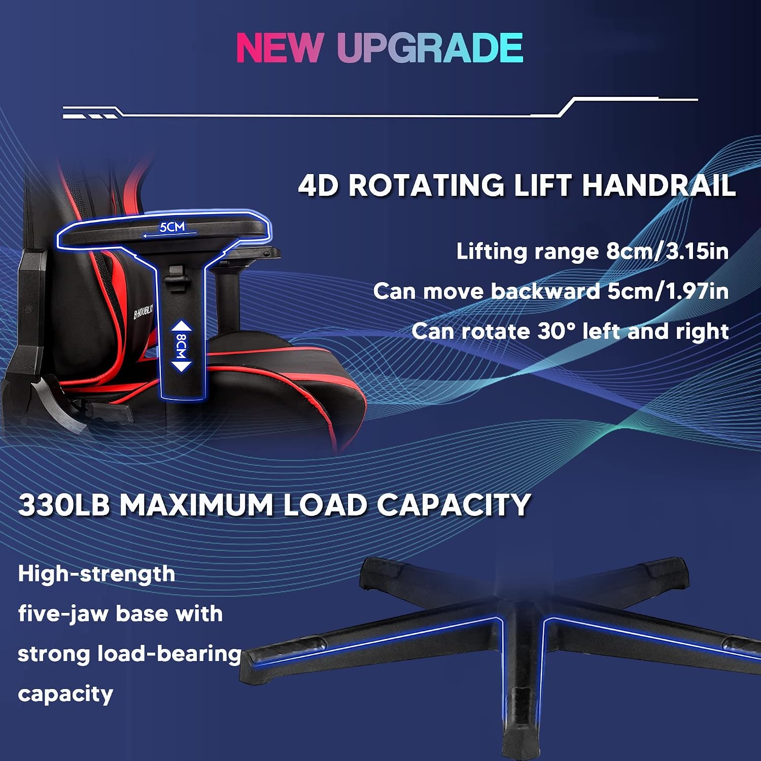 Gaming Chair for Adult with Footrest and 7-Point Massage Video Game Chair with Speakers and LED Lights PU Leather Ergonomic Racing Computer Chairs Lumbar Support and 4D Armrest,Black