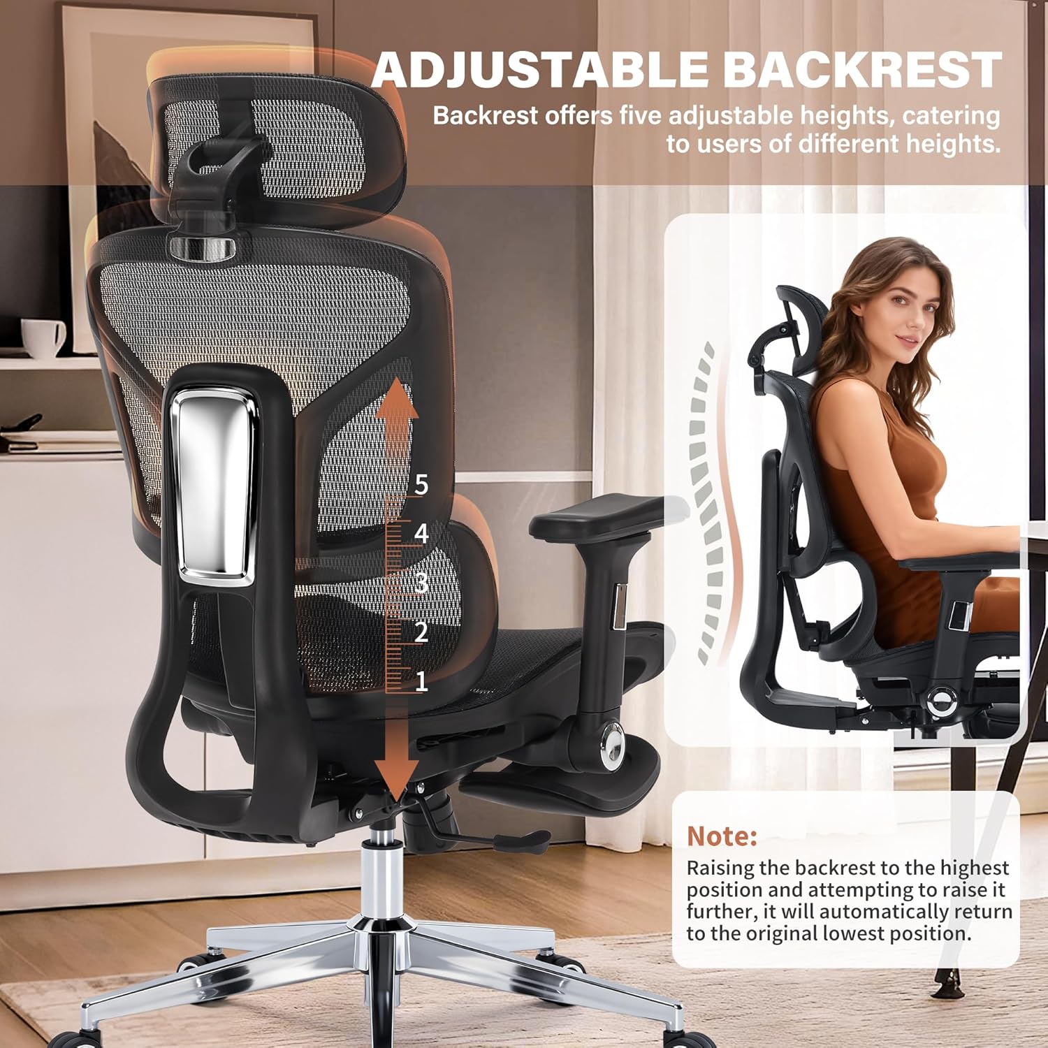 High Back Mesh Ergonomic Office Chair with 3D Lumbar Support, Adjustable Headrest & Backrest, 5D Armrests, Footrest, Swivel Computer Desk Chair with Heavy Duty Metal Base, 400lbs Weight Capacity