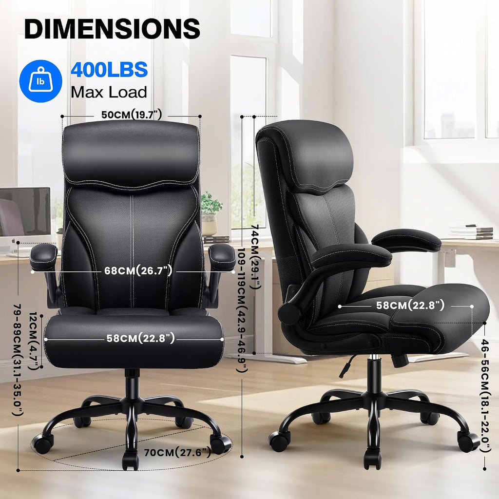 AreShark Office Chair - Executive High Back Breathable Comfy Desk Chair with Lumbar Support - Ergonomic Leather Rolling Swivel Computer Chair with Rock Function for Working Studying Gaming Relaxing