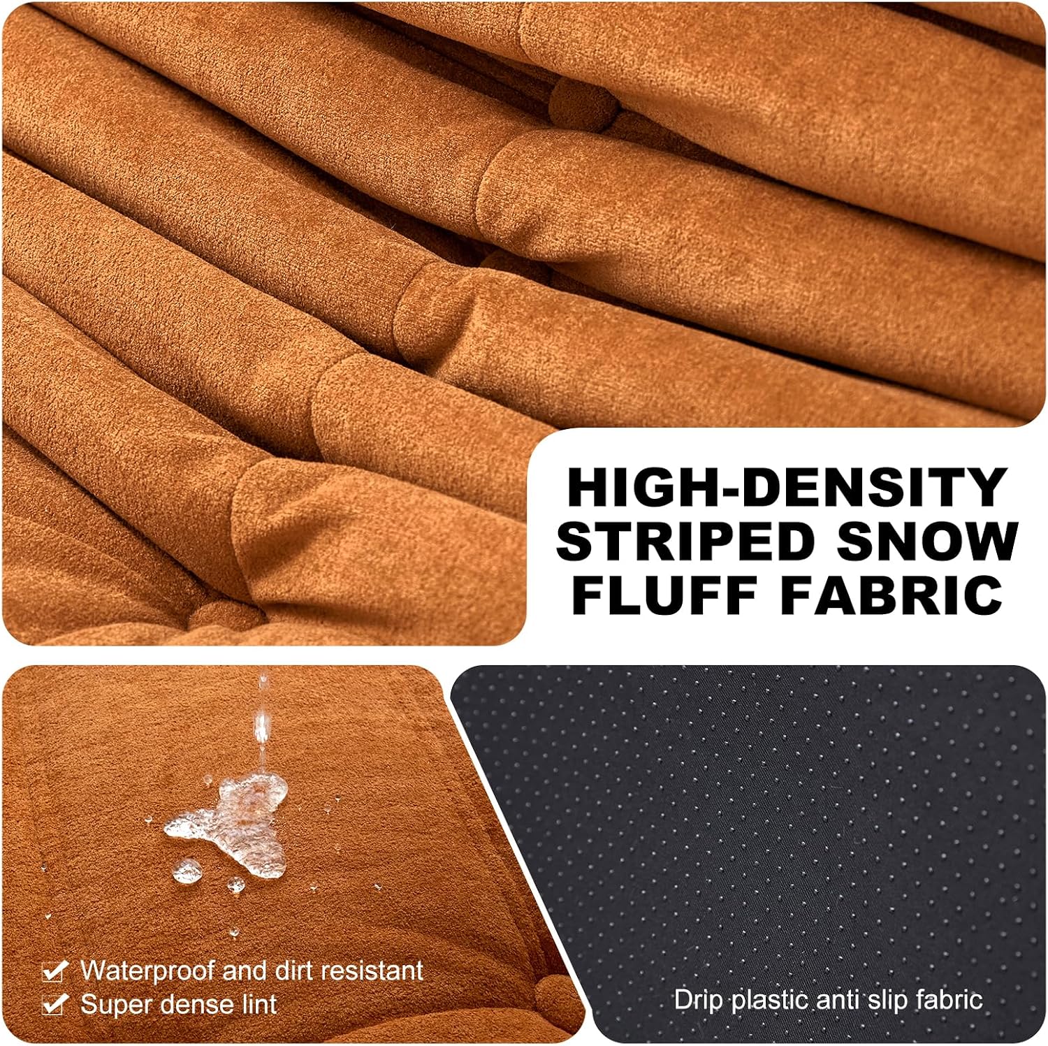 Full Foam Three Seater Sofa – Bean Bag Chairs Floor Couch for Adults, Waterproof Upholstery, Armless Fireside Lounge Chair for Living Room, Apartment, or Office (DarkOrange)