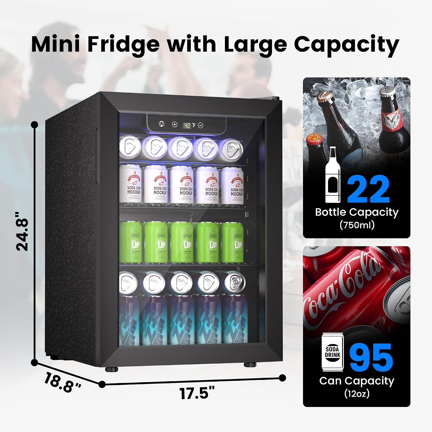 Feelfunn Wine Cooler, 26 Bottle 95 Can Mini Wine Fridge with Clear Glass Door for Beer Soda Water Drink, Small Wine Cellar Beverage Refrigerator for Bedroom Office Home Bar Dorm, 2.6 Cu.Ft