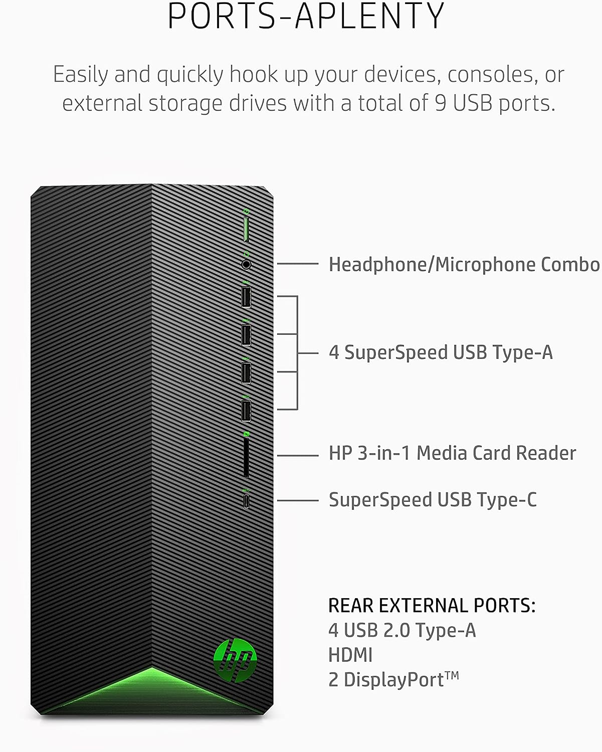 HP Pavilion Gaming PC, AMD Ryzen 3 5300G Processor, 8 GB RAM, 256 GB SSD, Windows 11, Wi-Fi 5 & Bluetooth 4.2 Combo, 9 USB Ports, Pre-Built Gaming PC Tower, Mouse and Keyboard (TG01-2010, 2021)